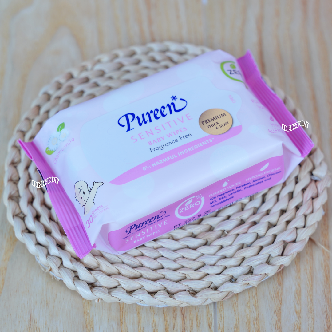 2 ห่อ ทิชชู่เปียก Pureen เบบี้ไวพส์ สูตรเซนส์ซิทีฟ30ชิ้น ห่อเล็กขนาดพกพา