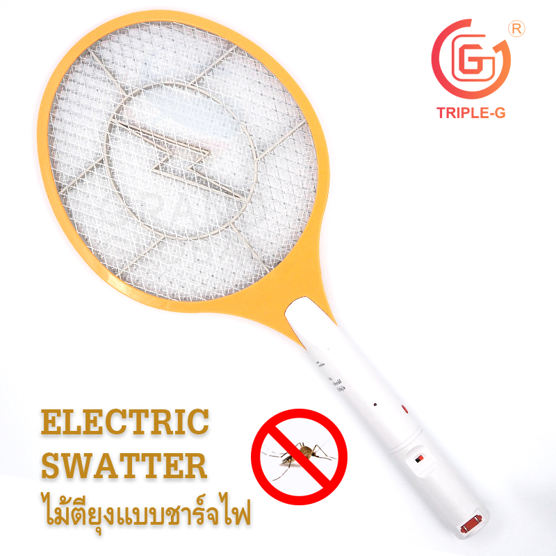 Triple-G | ไม้ตียุง ชาร์จไฟบ้าน Mosquito Swatter 10 นิ้ว สีส้ม