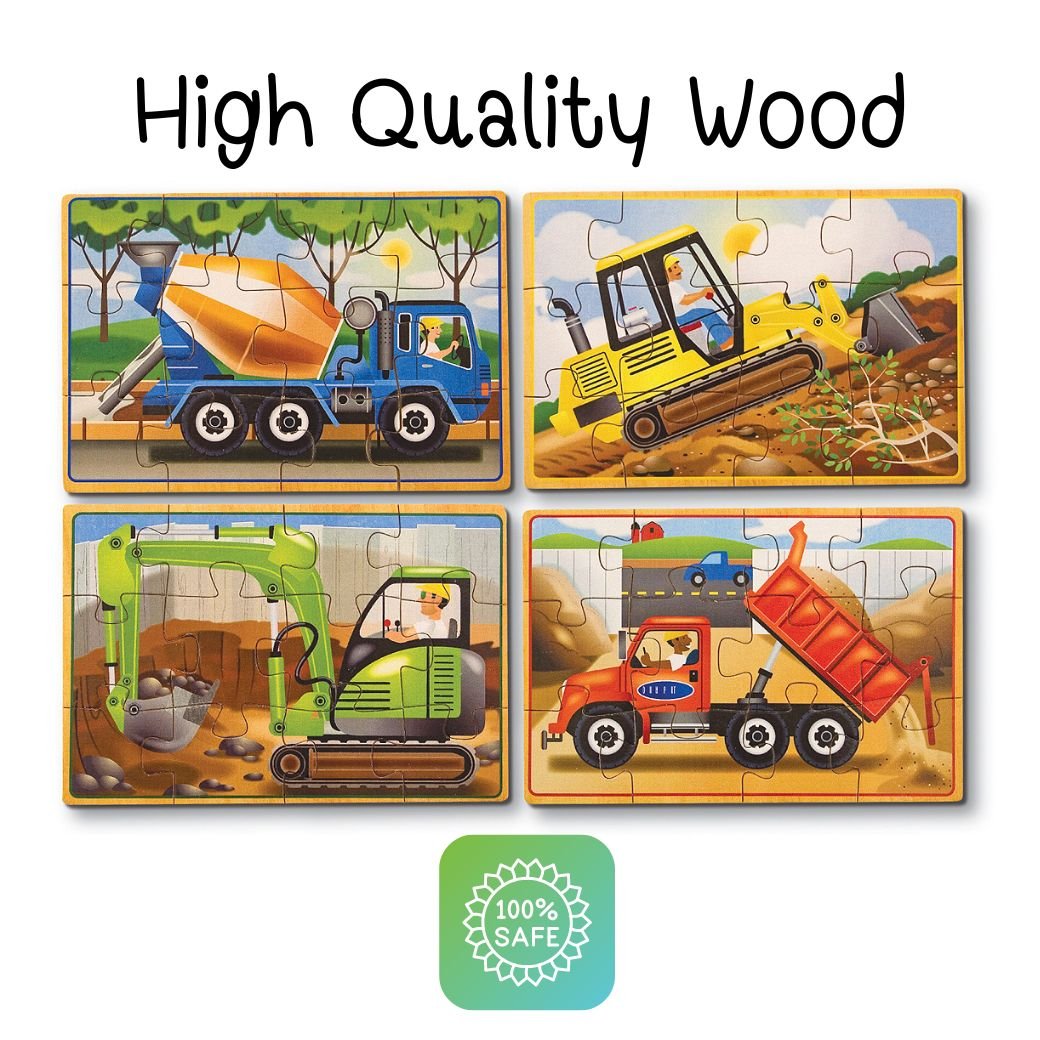 จิ๊กซอไม้12ชิ้นx4ลาย รุ่นรถก่อสร้าง Wooden Jigsaw Puzzles in a Box Construction Melissa & Doug