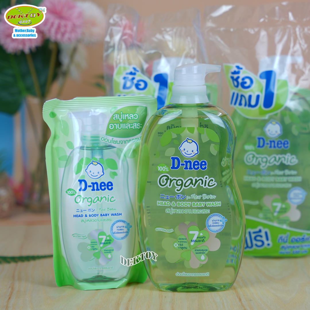 D-nee ดีนี่ ออร์แกนิค สบู่เหลวอาบและสระผม ฟอร์นิวบอร์น 800+350มล.หัวปั๊ม