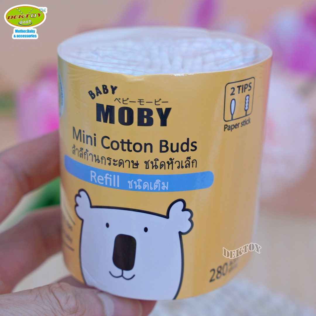 Baby moby เบบี้โมบี้ สำลีก้านจิ๋ว คอตตอนบัตก้านกระดาษหัวเล็ก ชนิดเติม 280 ก้าน