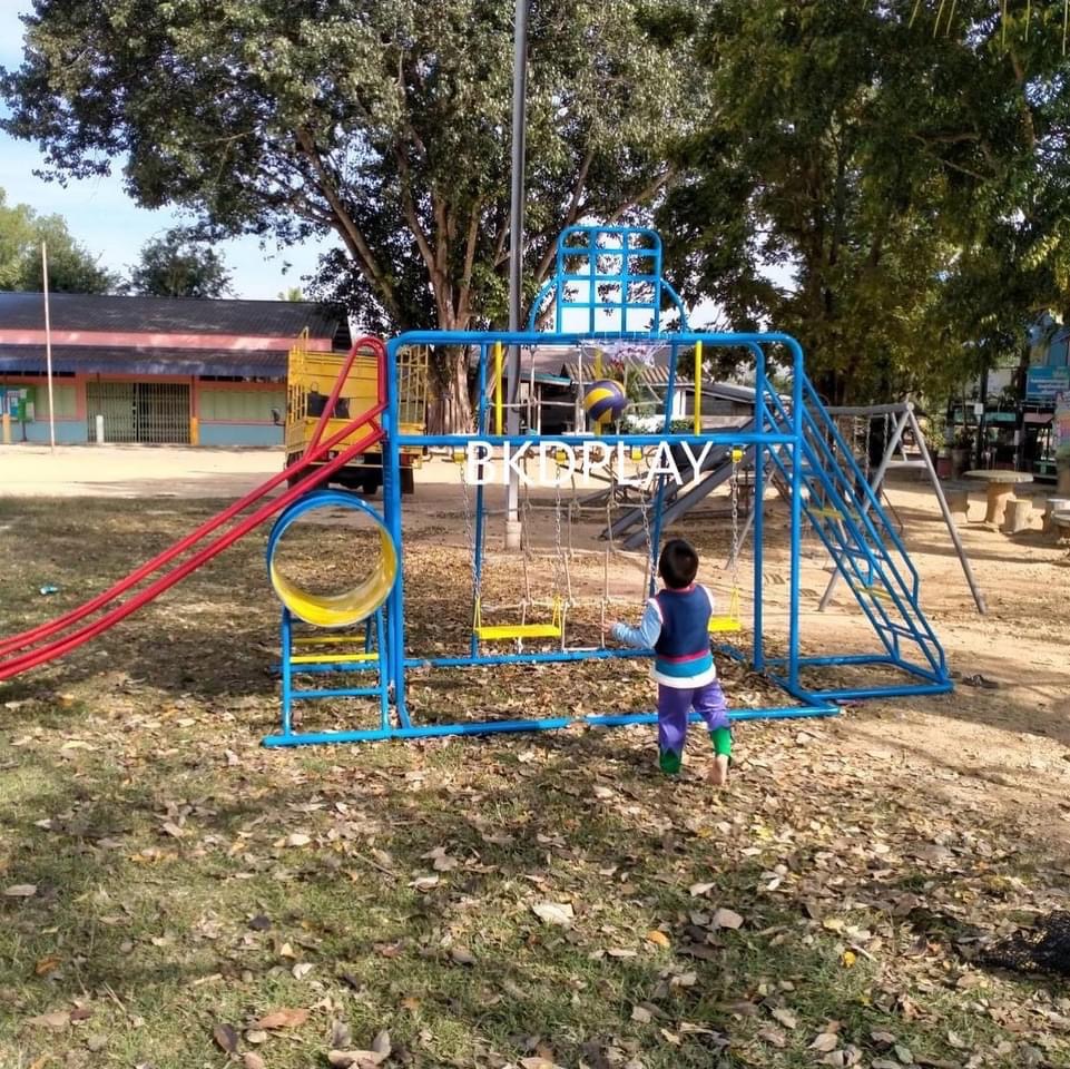 ชุดรวม E เชือกถักใหญ่ ประกอบด้วยสไลเดอร์ชิงช้าปีนป่ายแป้นบาสและถังลอดถ้ำ กระดานลื่นเหล็ก เครื่องเล่นสนามกลางแจ้ง เครื่องเล่นสนามเหล็ก OutdoorPlayground,ผลิตเครื่องเล่นสนาม,เครื่องเล่นในสนามเด็กเล่น,เครื่องเล่นงบสพฐ.,ประชารัฐ, ราคาโรงงาน