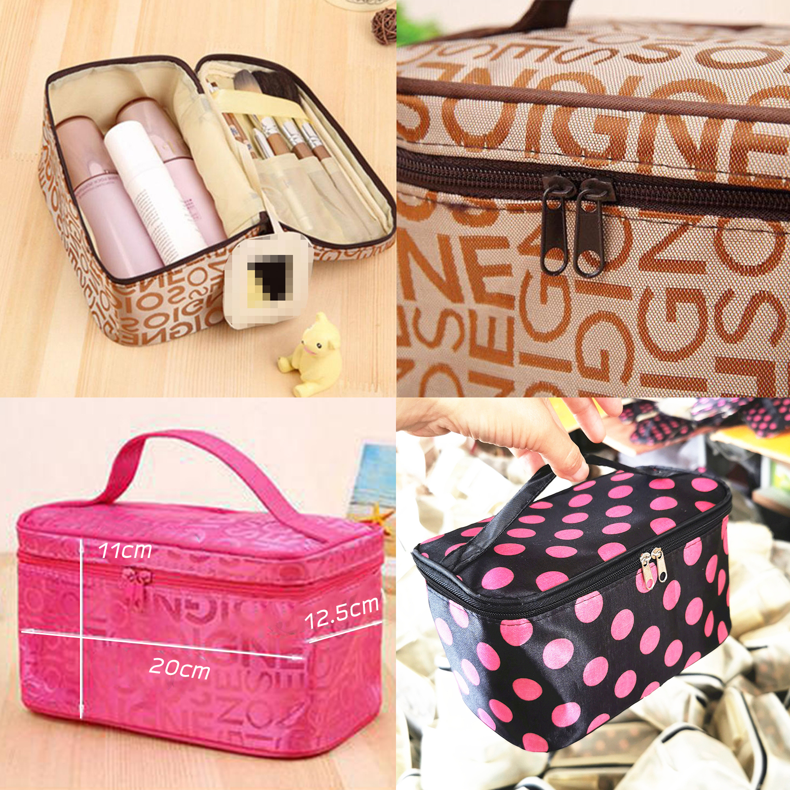 กระเป๋าเครื่องสำอาง รุ่น สี่เหลี่ยม-หูหิ้ว ใส่ของอเนกประสงค์ พิมพ์ลายสีสันสวยงาม ผ้าทนทาน มีซิปเปิดปิดได้
