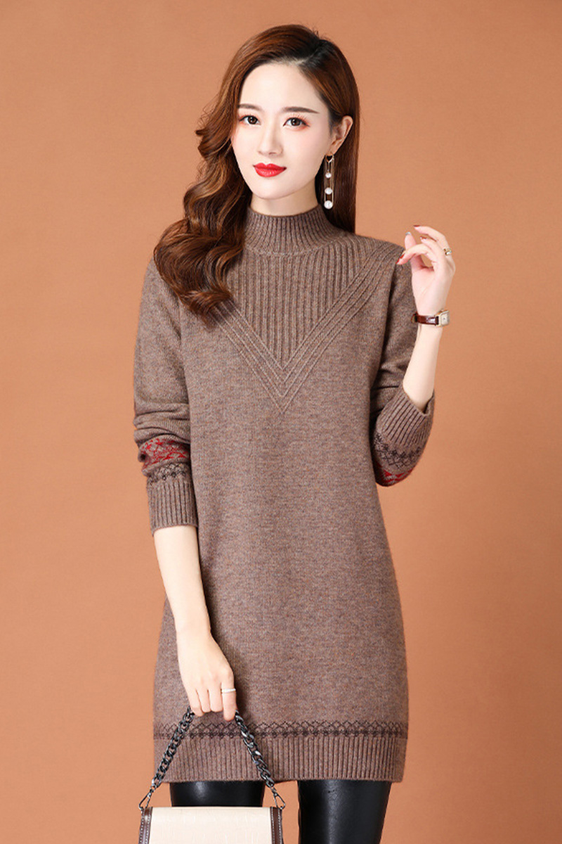 เดรสคอปีน เสื้อไหมพรมวูลหนานุ่มถักลายสวย-12447