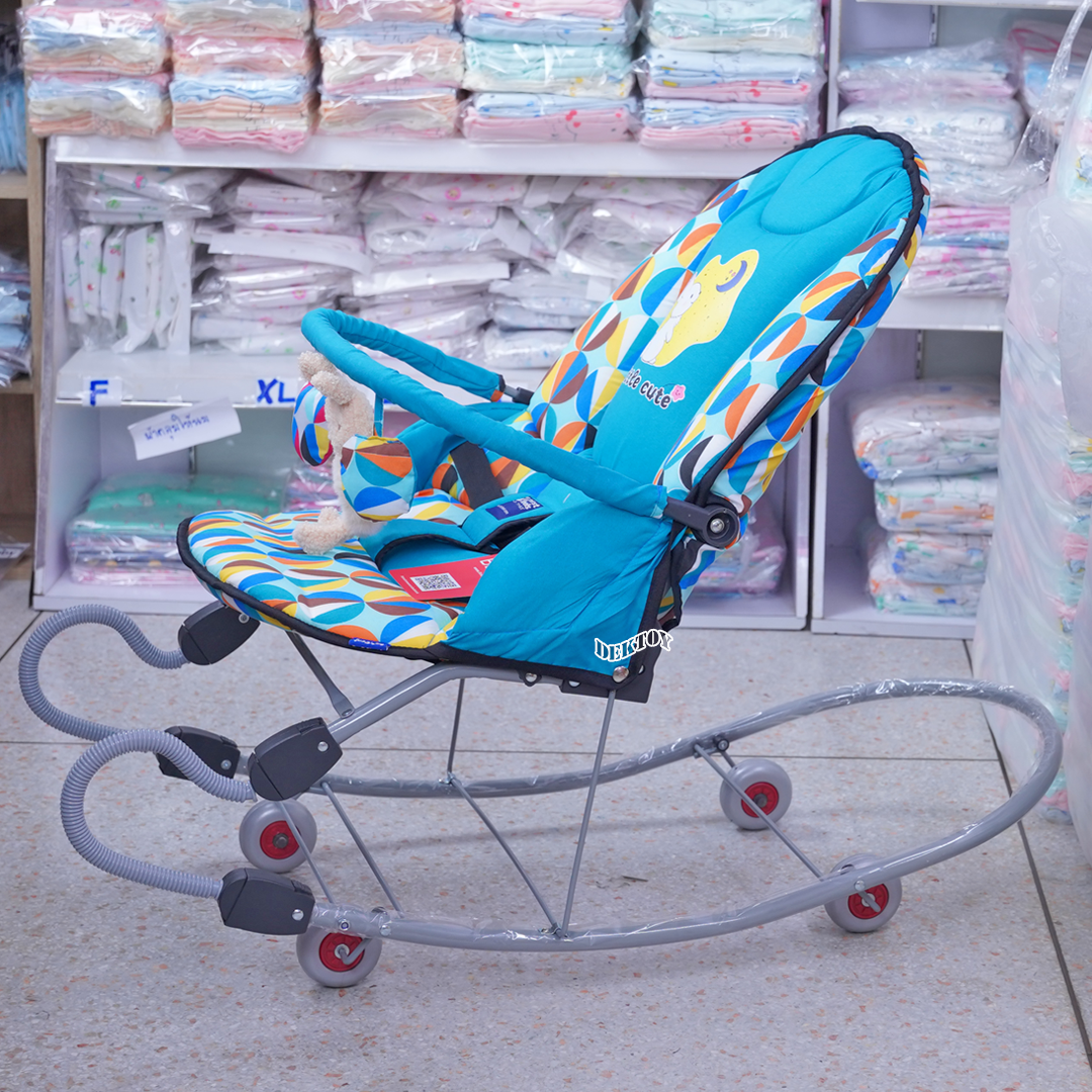 First feels เฟริสท์ฟิวส์ เปลโยกเด็กขนาดใหญ่ขาสปริง FF 482 ลายกลมใหญ่ กระต่าย