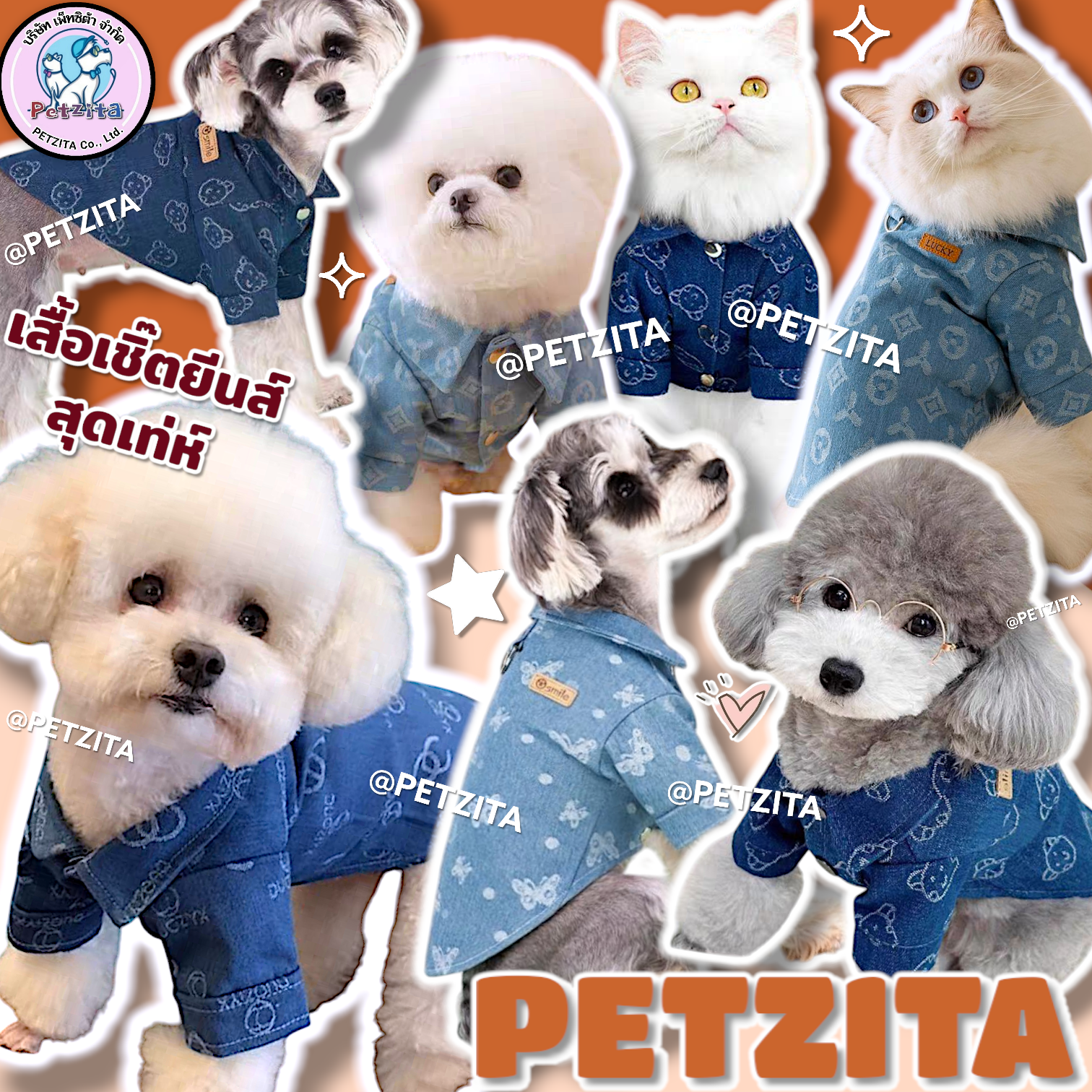 🇹🇭พร้อมส่ง🇹🇭 🙂🙂 เสื้อเชิ๊ตยีนส์สุดเท่ห์ งานป้ายแบรนด์ เสื้อผ้าสัตว์เลี้ยง สุนัข หมา แมว
