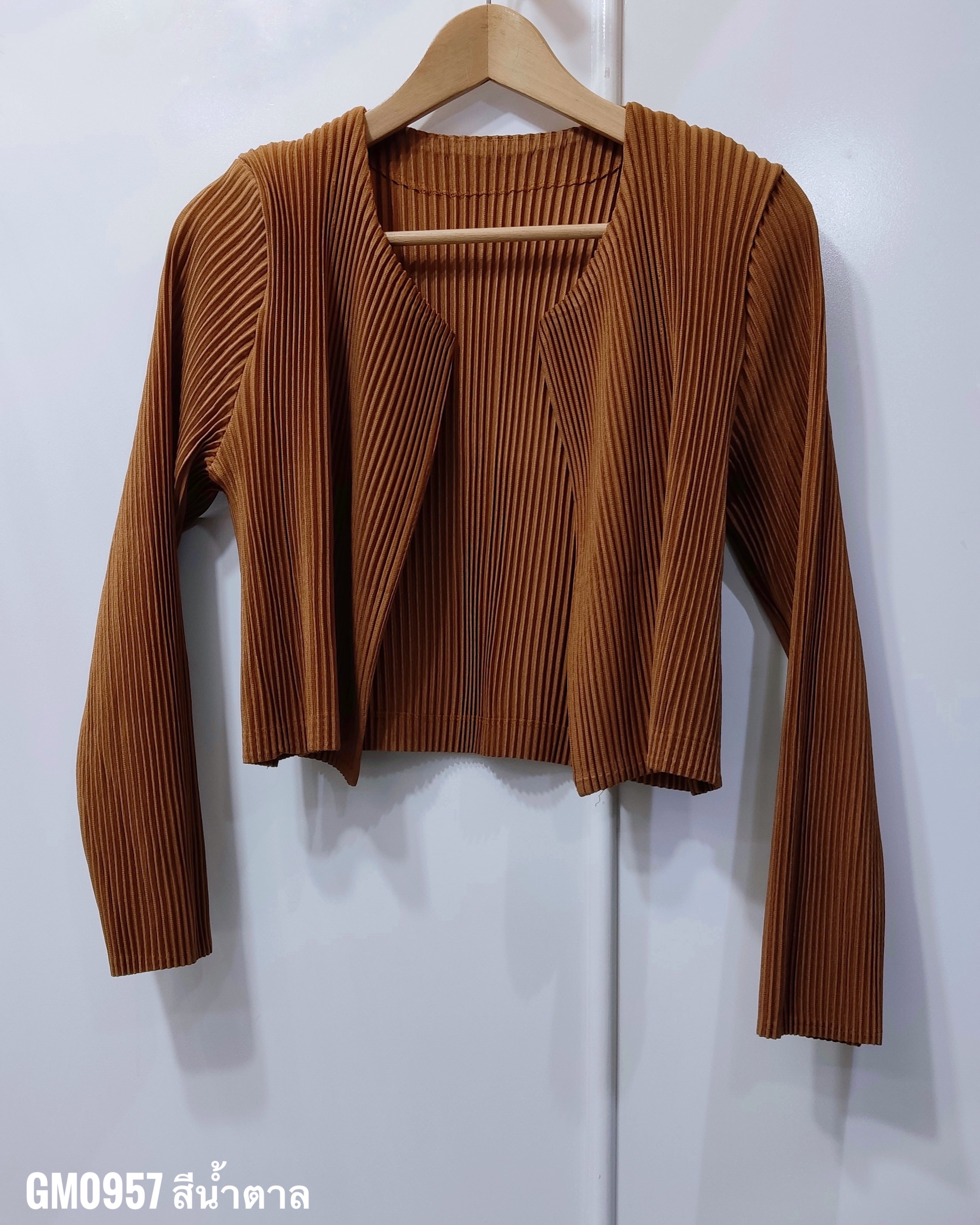 อกถึง 40 นิ้ว 2MUAY รุ่น GM0957 เสื้อคลุมอัดพลีท THICK OPEN FRONT CROP PLEATED CARDIGAN 8 สี FREE SIZE