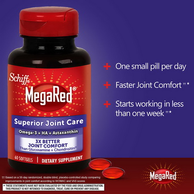 Schiff MegaRed Superior Joint Care, 60 Softgels บำรุงไขข้อ ลดอาการปวดข้อ ผสม omega3 ทานวันละ 1 เม็ด