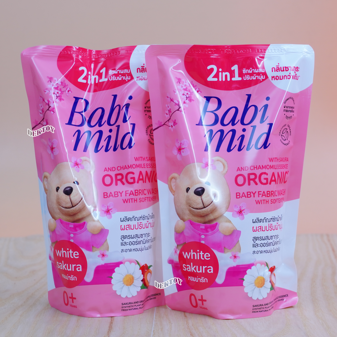 แพค 3 สุดคุ้ม Babimild เบบี้มายด์ น้ำยาซักผ้าเด็กผสมปรับผ้านุ่ม 2อิน1 ขนาด 570 มล. ไวท์ซากุระ ชมพู