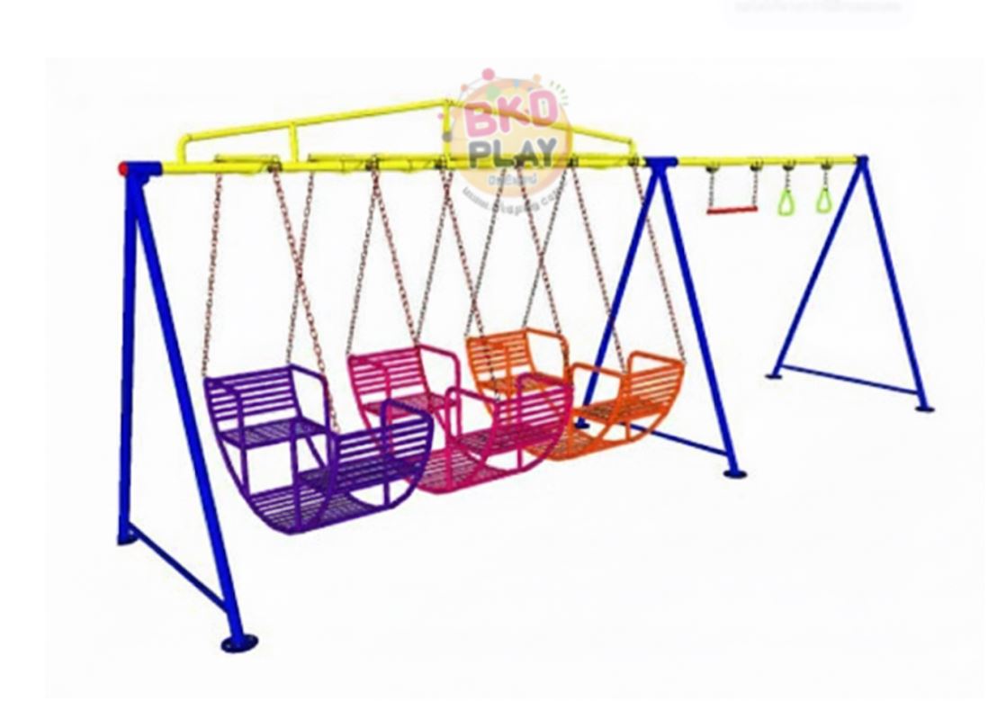 เครื่องเล่นสนามกลางแจ้ง เหล็ก ชุดชิงช้ากระเช้า 3 ที่นั่ง พร้อมห่วงโหน ปรับแบบใหม่ตามมาตรฐาน มอก. ชิงช้ากระเช้า ชิงช้านั่งเล่น Outdoor Playground, ราคาโรงงาน สินค้าสั่งผลิต 10-20 วัน