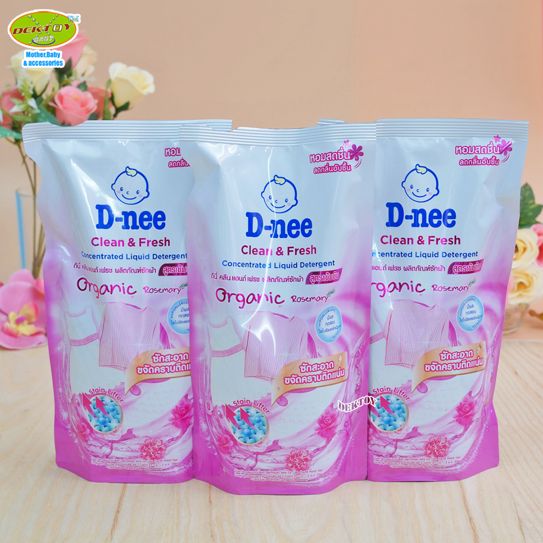 ยกลัง 12 ถุง D-nee ดีนี่ น้ำยาซักผ้าสูตรเข้มข้น คลีน แอนด์ เฟรช Clean & Fresh Organic Rosemary สีชมพู