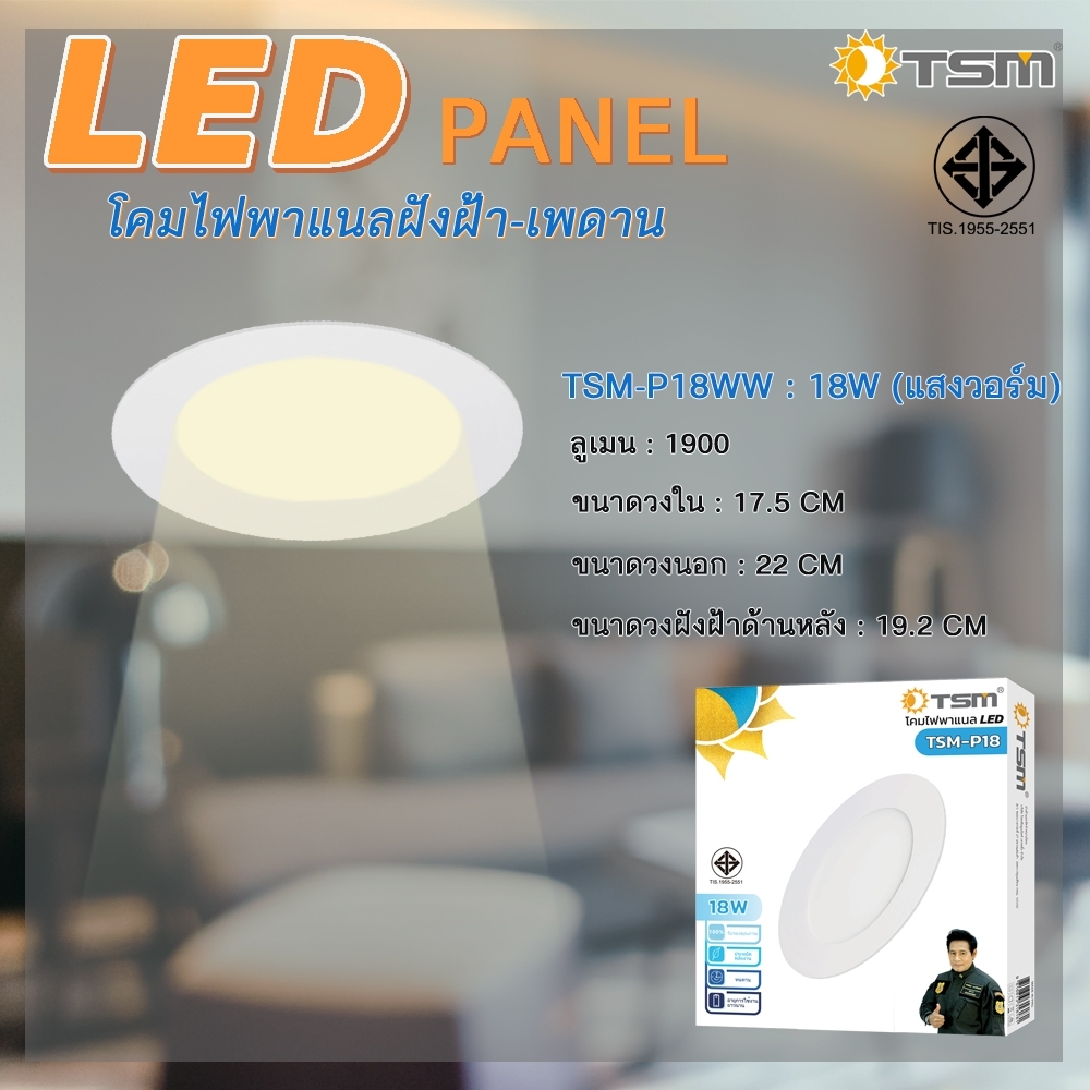 โคมไฟดาวน์ไลท์ LED Downlight Panel ฝังฝ้า ติดฝ้าเพดาน 3W 6W 9W 12W 18W ดาวไลท์ แบบบาง กลม