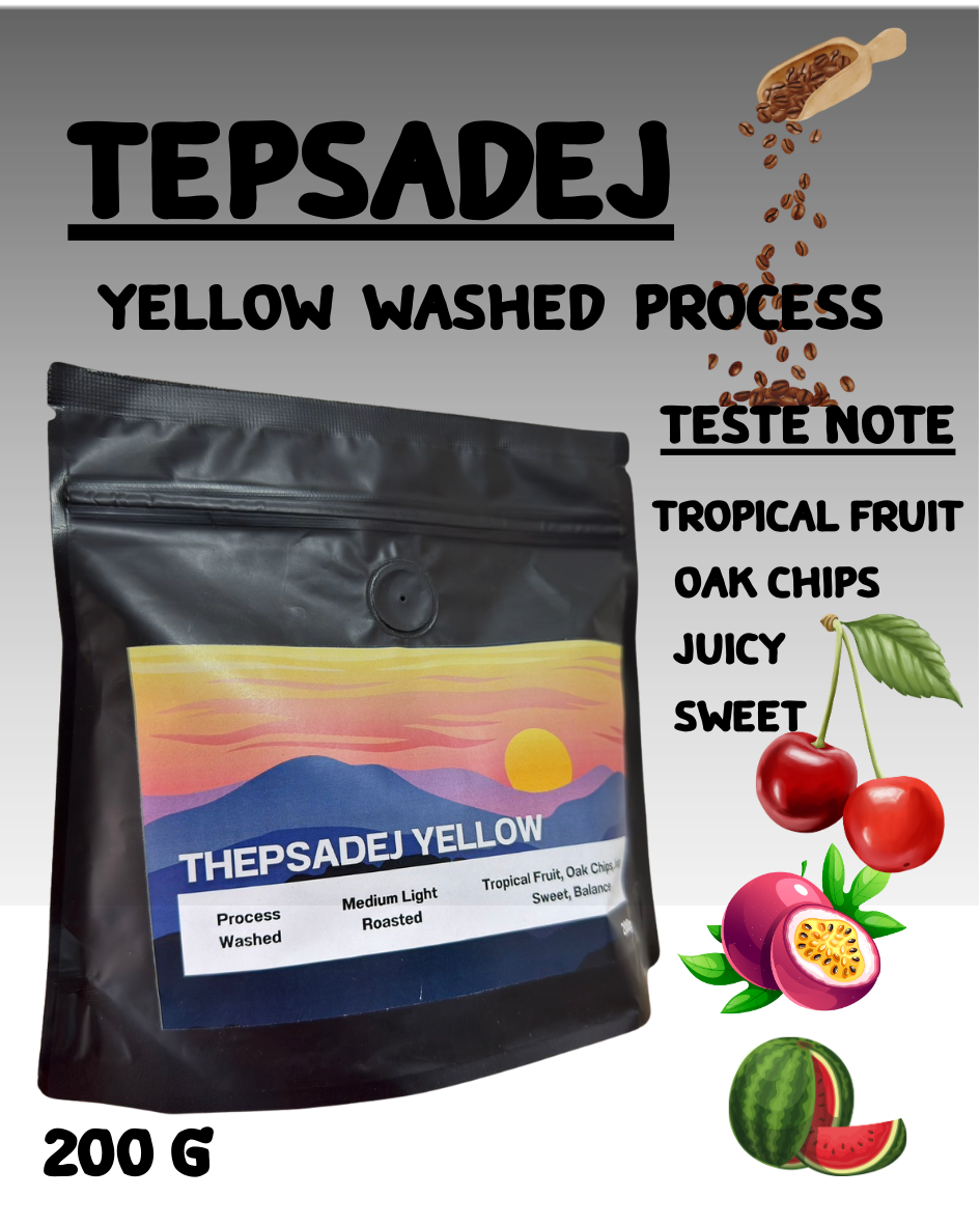 กาแฟคั่ว เทพเสด็จเยลโล่ Yellow wash Process คั่ว Medium Light Roast ขนาดบรรจุ 200 กรัม