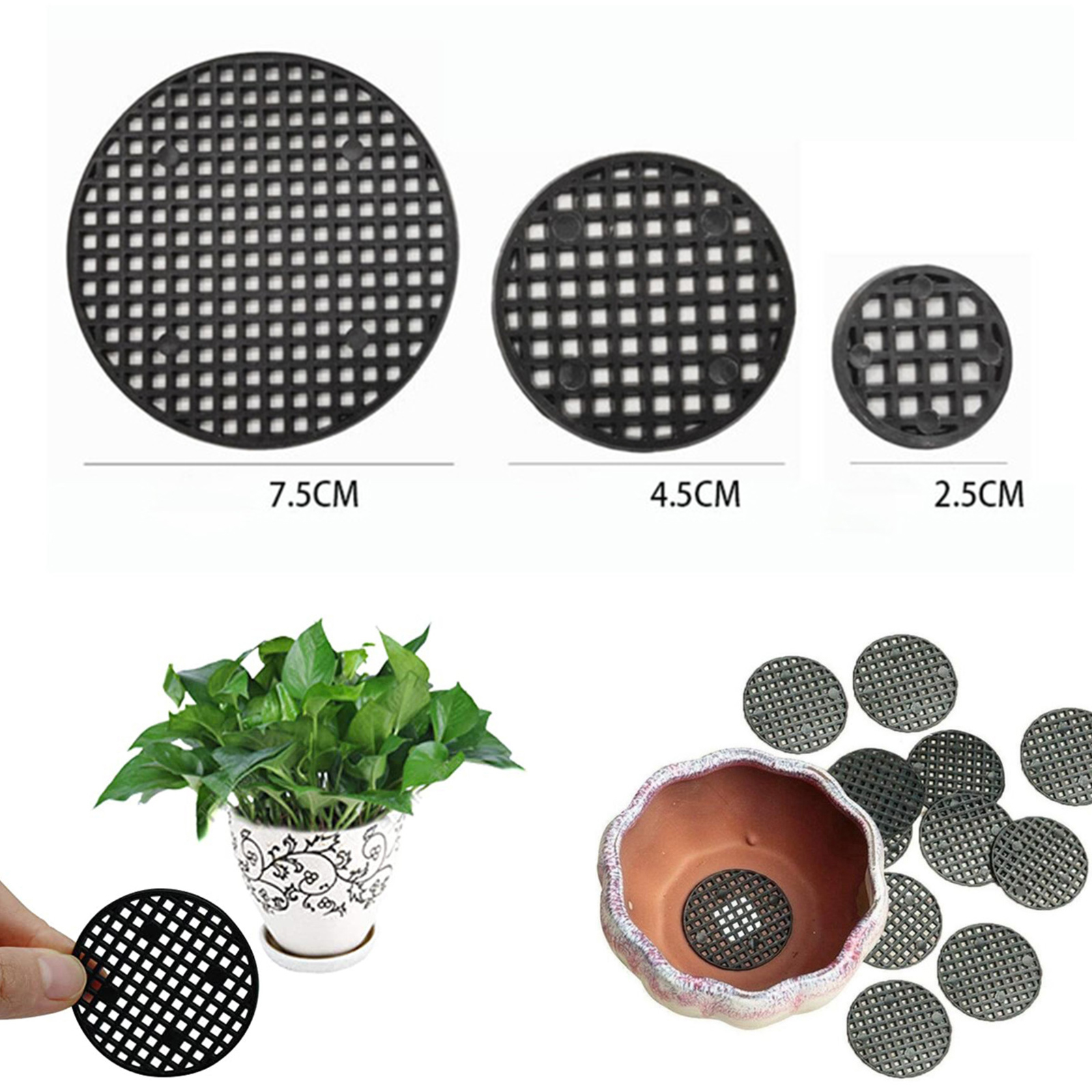 ตะแกรงรองก้นกระถางต้นไม้ แพ็ค 50ชิ้น มีให้เลือก 3ขนาด พลาสติกอย่างดี แข็งแรง ทนทาน