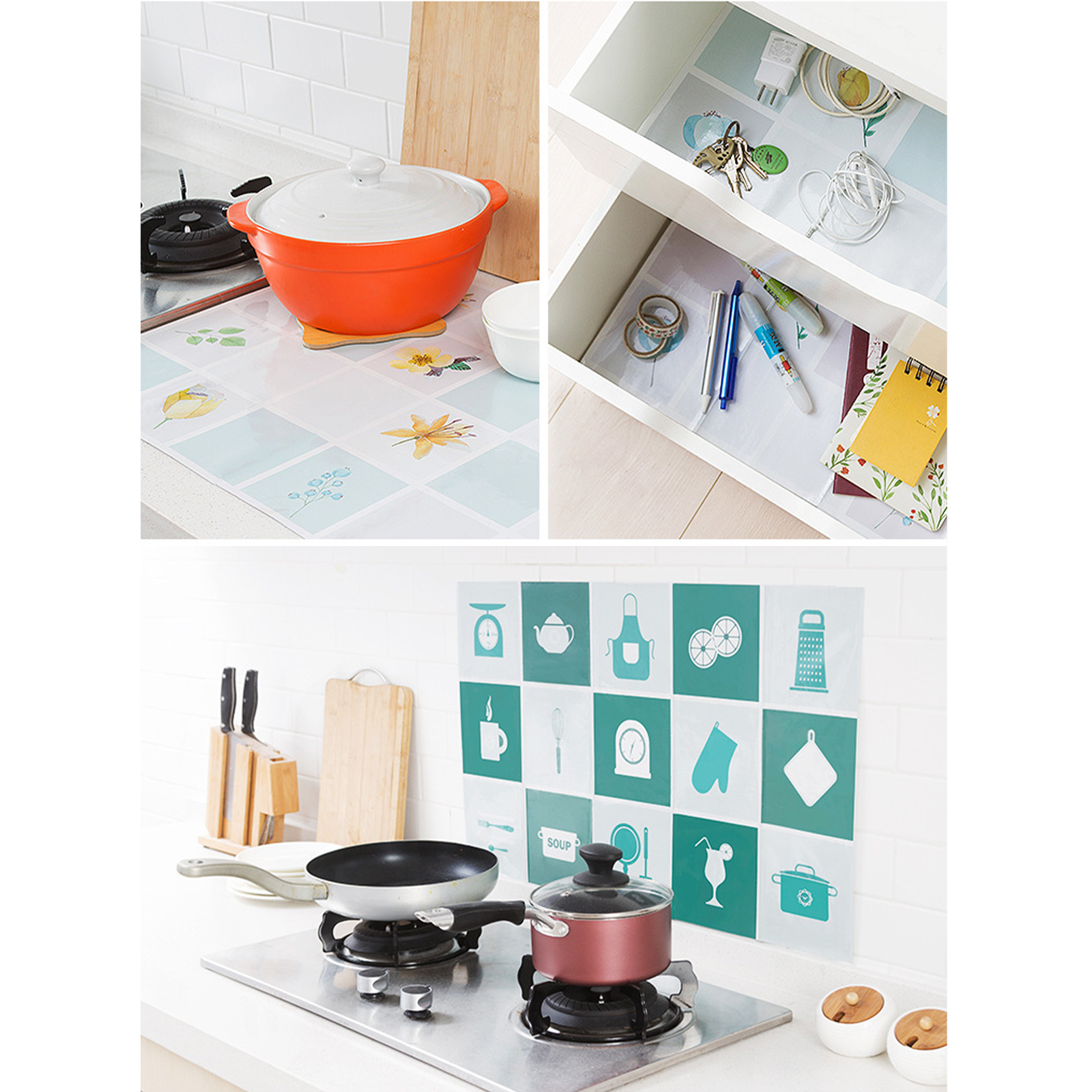 แผ่นติดผนัง กันเปื้อน สติ๊กเกอร์ติดผนัง มีหลายรุ่น หลายขนาด กันน้ำมันกระเด็น ติดผนังห้องครัว ทำความสะอาดง่าย