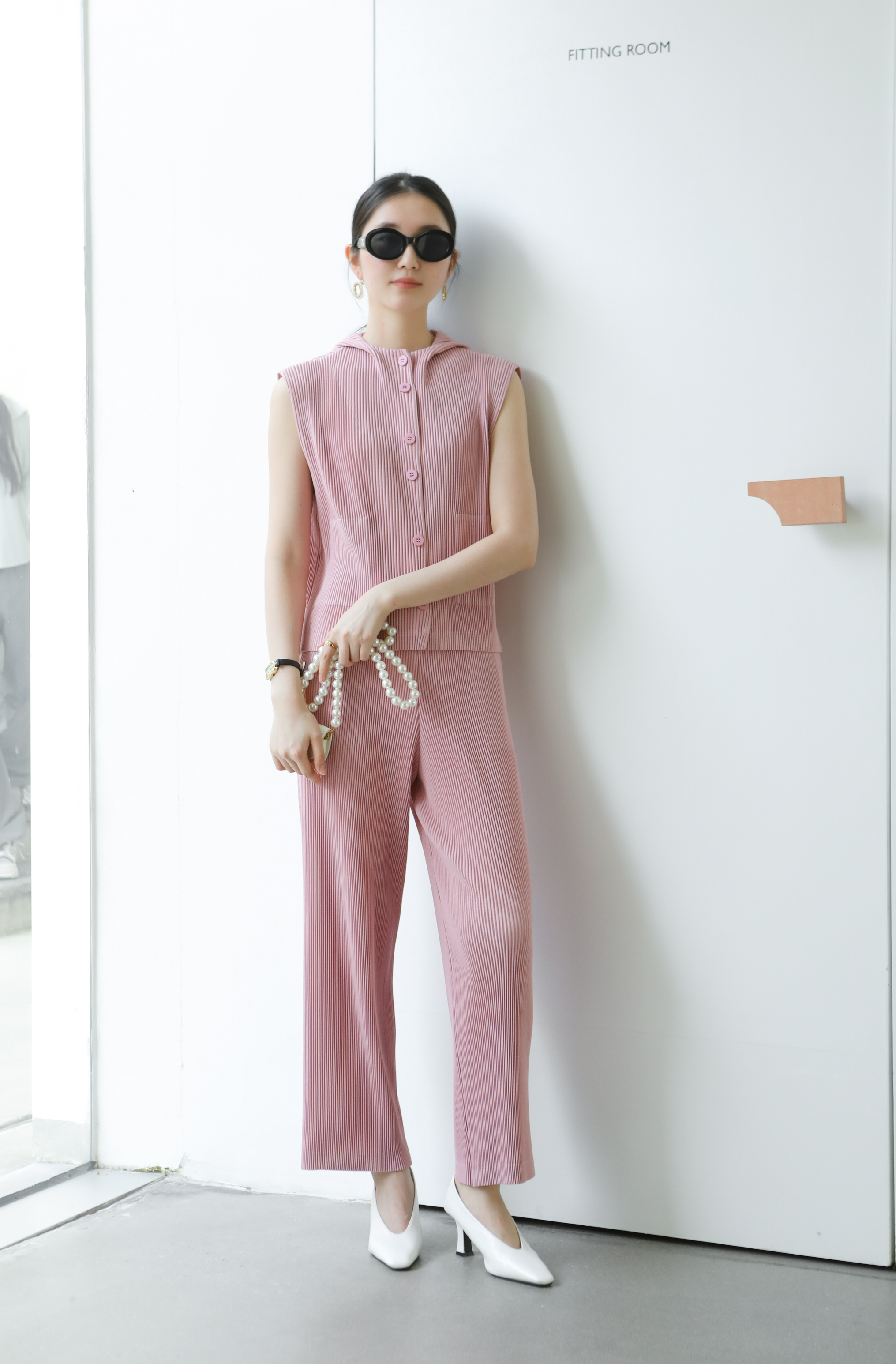 2MUAY รุ่น GJO5103-9 / GJO5151-9 เซ็ตพลีทคุณภาพ THICK SLEEVELESS HOODED TOP WITH PANT PLEATED SET 8สี FREE SIZE