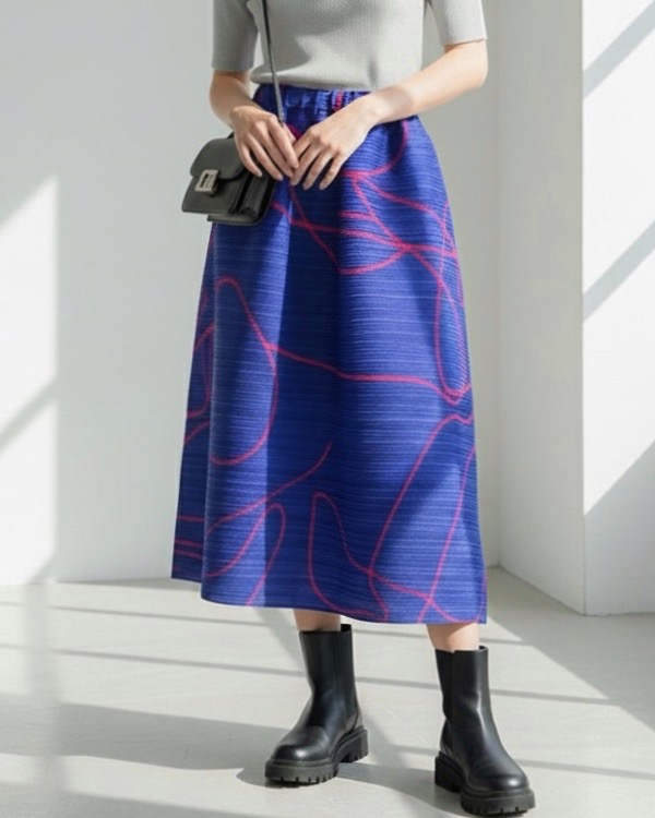 2MUAY รุ่น CX0434 กระโปรงอัดพลีท CHIC LINE PRINTED PLEATED SKIRT 2 สี FREE SIZE