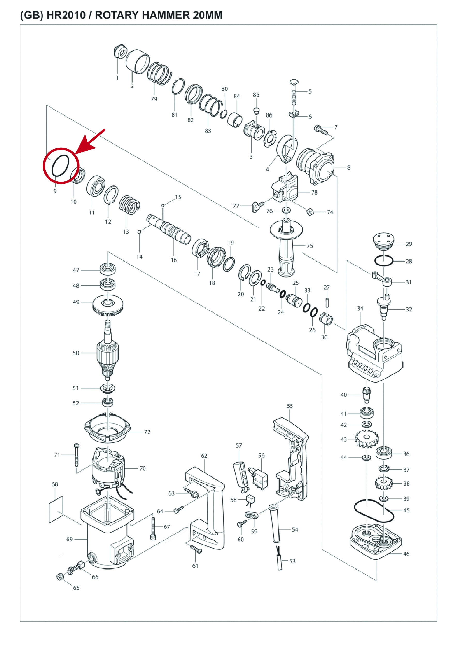 โอริง เสื้อกระบอกสูบ (แท้) (213604-1) สกัด, สว่านโรตารี่ Makita มากีต้า รุ่น HM1201 #21, HM1211B #29, HR4030C, HR4041C #44, HR2010 #9, HR3850 #60, HR4511C #16 (213604-1) (อะไหล่แท้ 100%) โอริง 50X2mm.