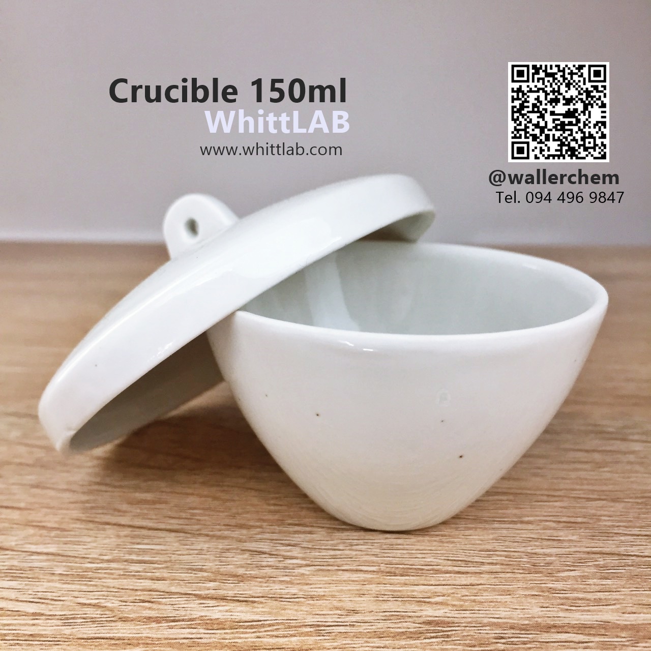 เบ้าเคลือบเซรามิค สีขาว พร้อมฝา ขนาด 150ml (Crucible)