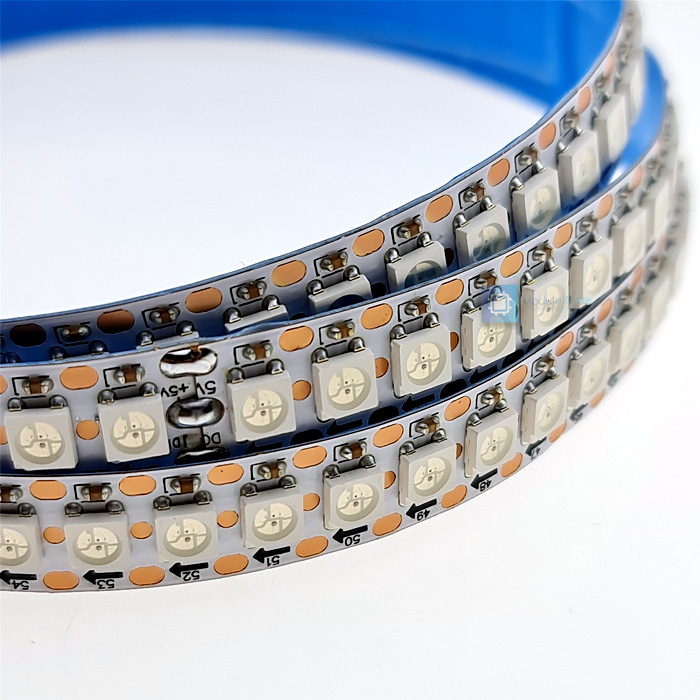 แถบ LED strip 5V RGB ยาว 1m 144 ดวง [แถบสีขาว] แบบ WS2812B 5050 SMD ใช้สายเพียง 3 เส้น
