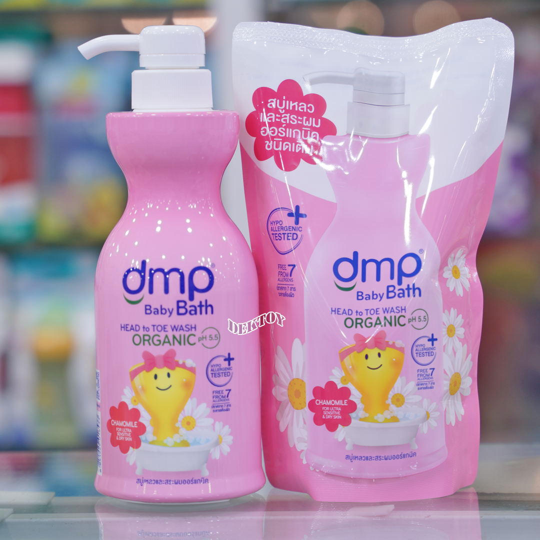DMP ดีเอ็มพี สบู่เหลวออร์แกนิค คาโมมายล์ สำหรับผิวบอบบางและแพ้ง่าย ชมพู 480 + 250 มล. หัวปั๊ม+ถุง
