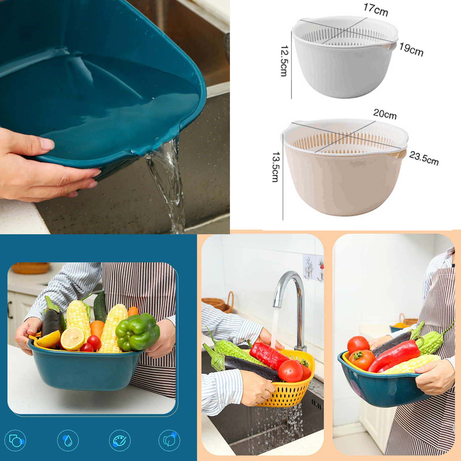 กะละมังสะเด็ดน้ำ ล้างผักผลไม้ สะเด็ดน้ำ มีให้เลือกหลายขนาด หลากสี ดีไซน์สวย พลาสติกน้ำหนักเบา แข็งแรง