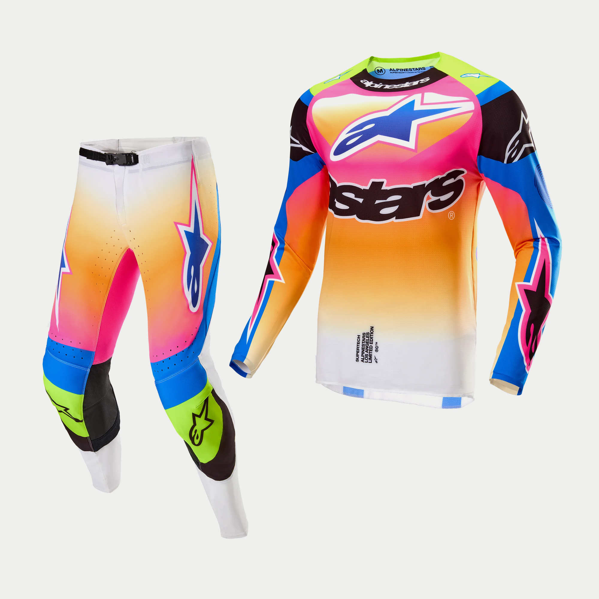 ชุด Alpinestars Supertech LT Coast 2024 - White/Dark Blue/Pink Fluo