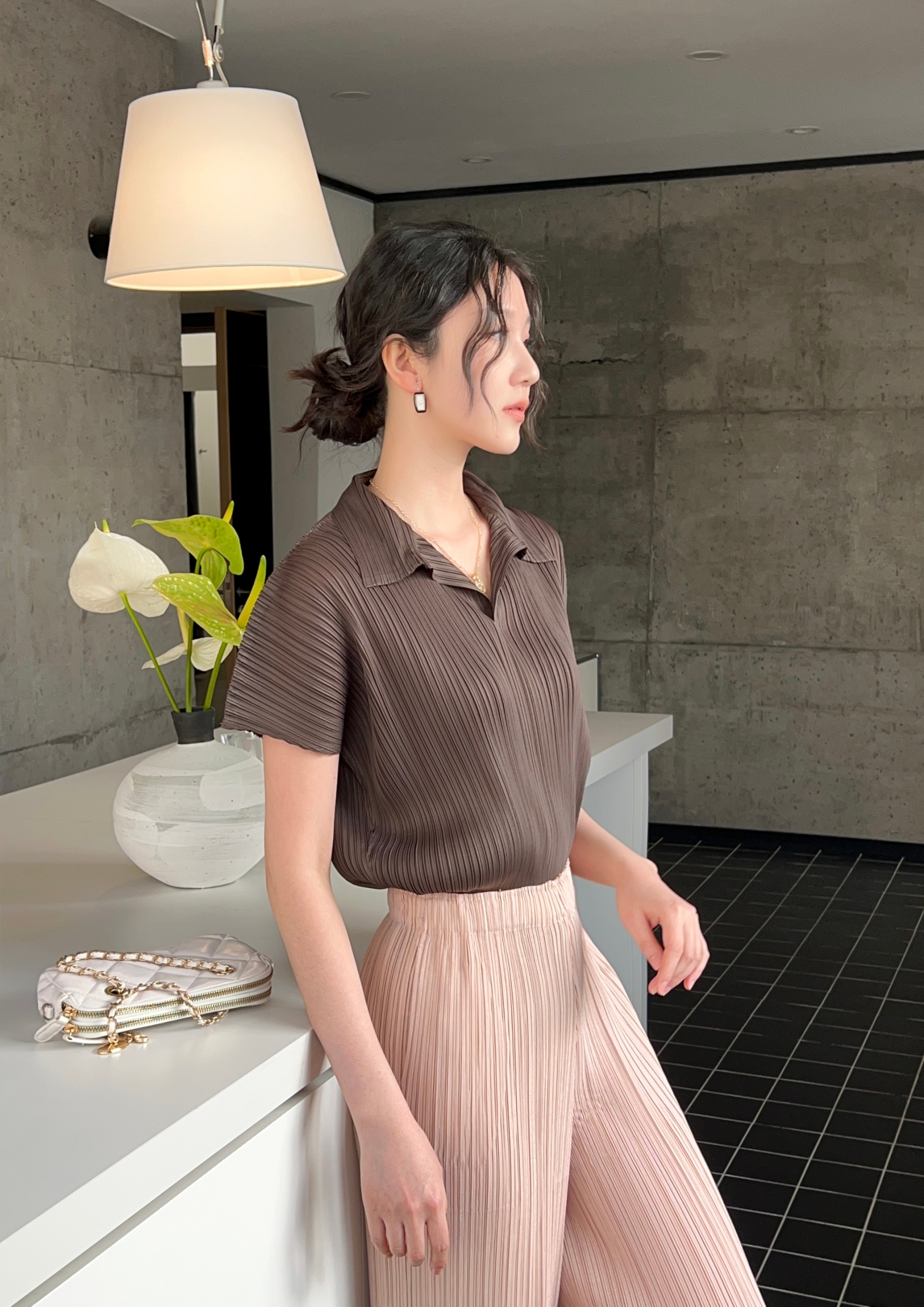 2MUAY รุ่น GJO3969 เสื้ออัดพลีทคุณภาพ BAT SLEEVE COLLAR PLEATED TOP 8 สี FREE SIZE