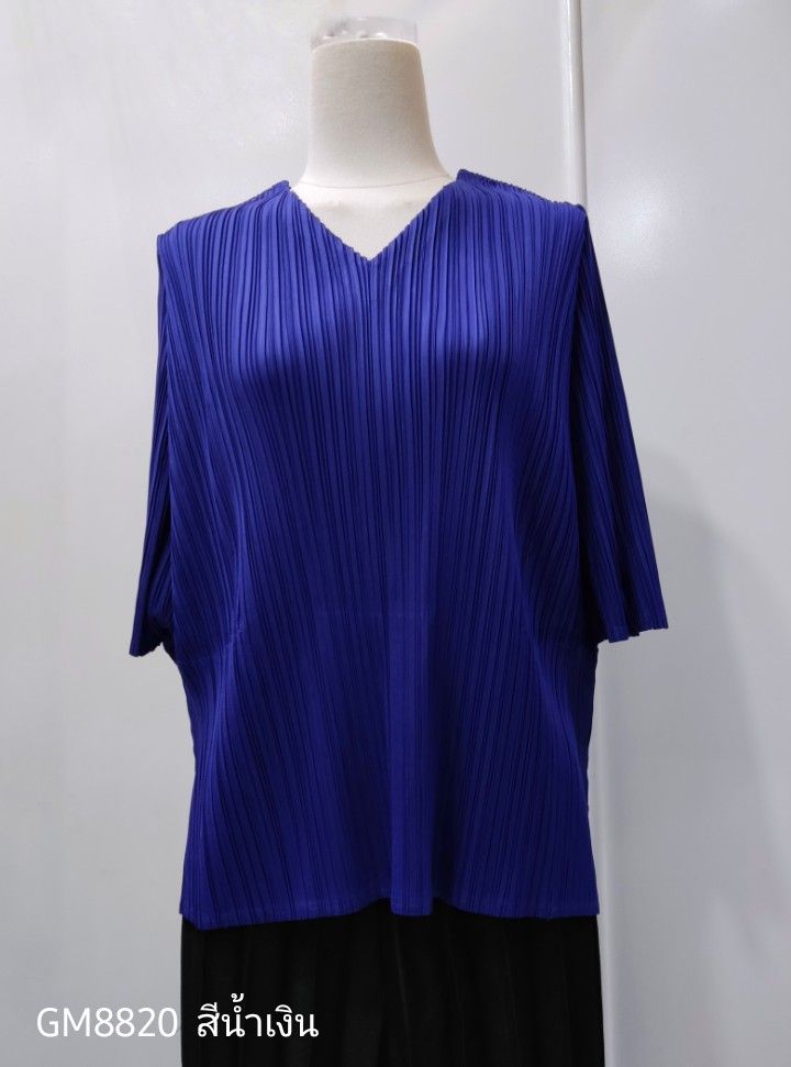 อกถึง42! 2MUAY GM8820 เสื้ออัดพลีทคอวีแขนสั้น ผ่าชายข้าง V NECK SHORT SLEEVE PLEATED TOP 15 สี FREE SIZE