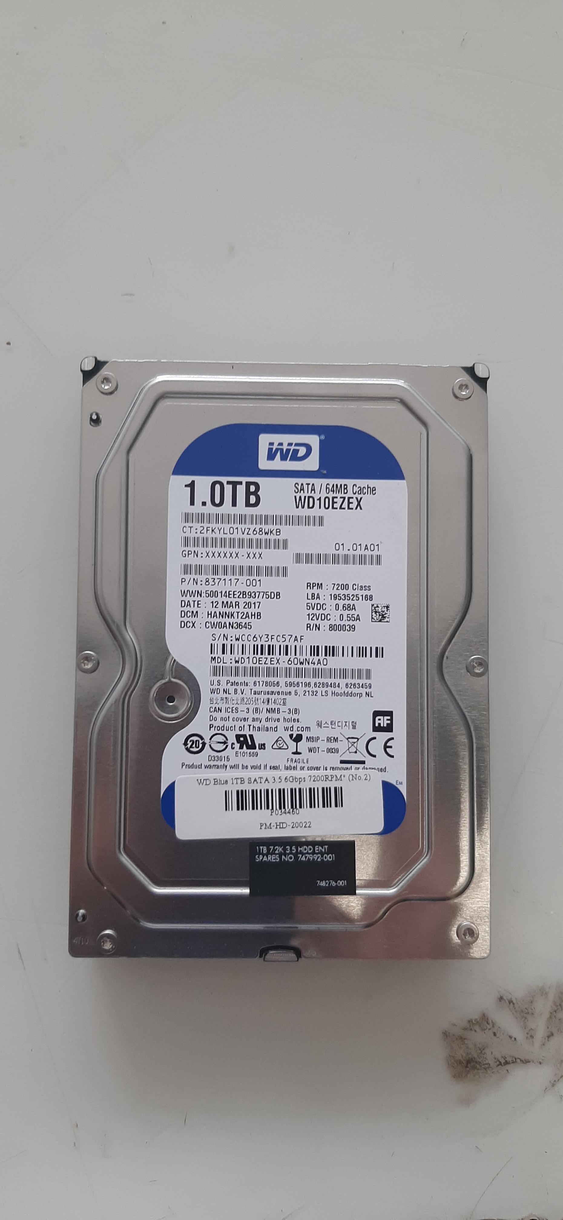 ฮาร์ดดิส มือสอง WD Blue 1TB SATA 3.5 6Gbps 7200RPM ประกันร้าน 1 เดือน