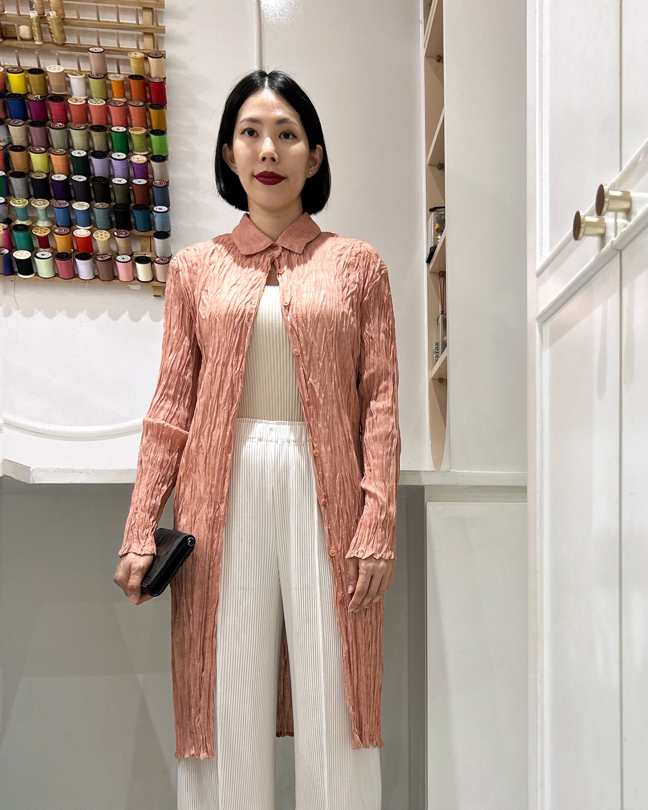 2MUAY รุ่น GJO10364 เสื้ออัดพลีทคุณภาพ LONG SLEEVE SHIRT COLLAR CRINKLE PLEATED TOP 4 สี FREE SIZE