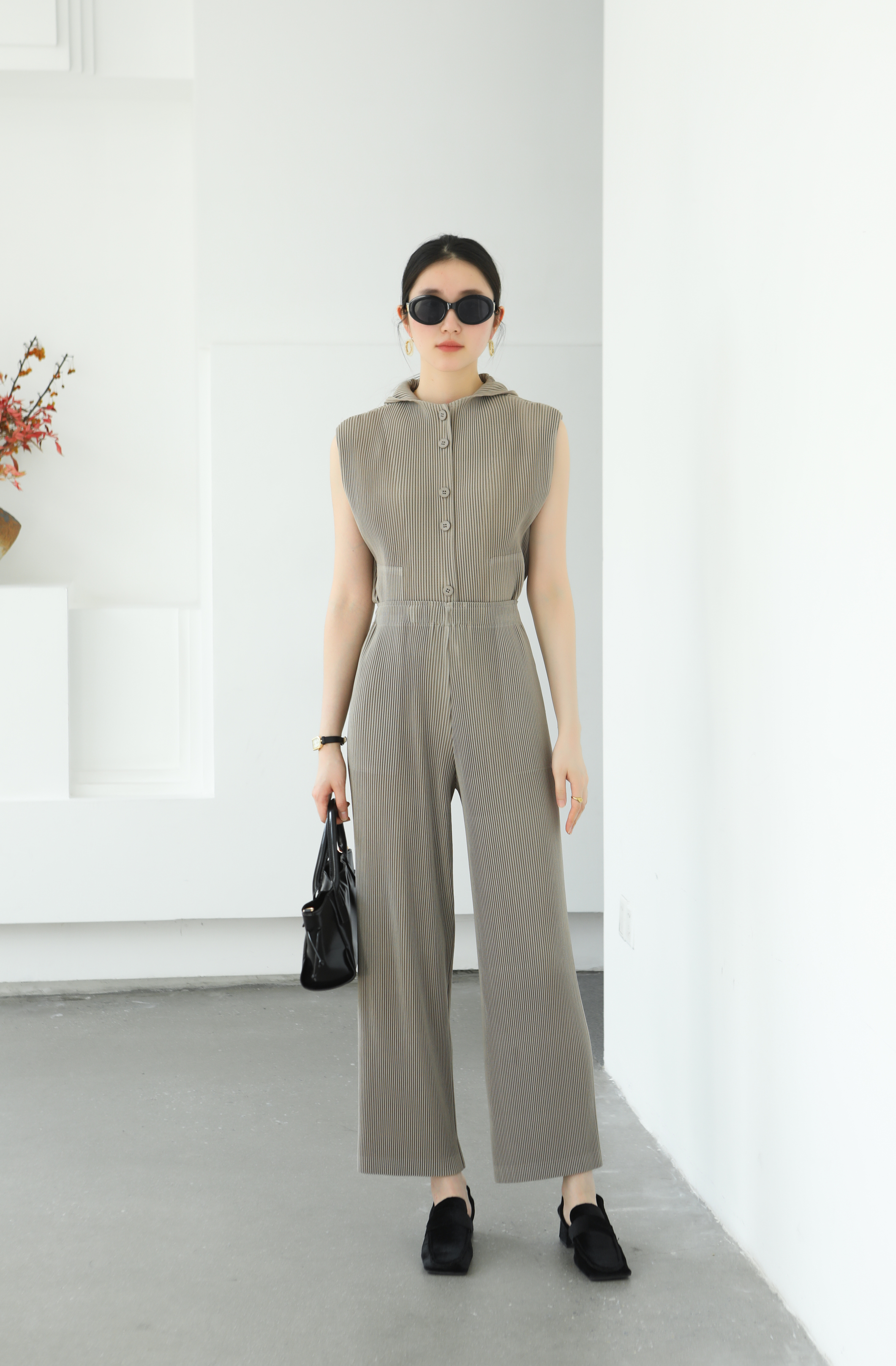 2MUAY รุ่น GJO5103-9 / GJO5151-9 เซ็ตพลีทคุณภาพ THICK SLEEVELESS HOODED TOP WITH PANT PLEATED SET 8สี FREE SIZE