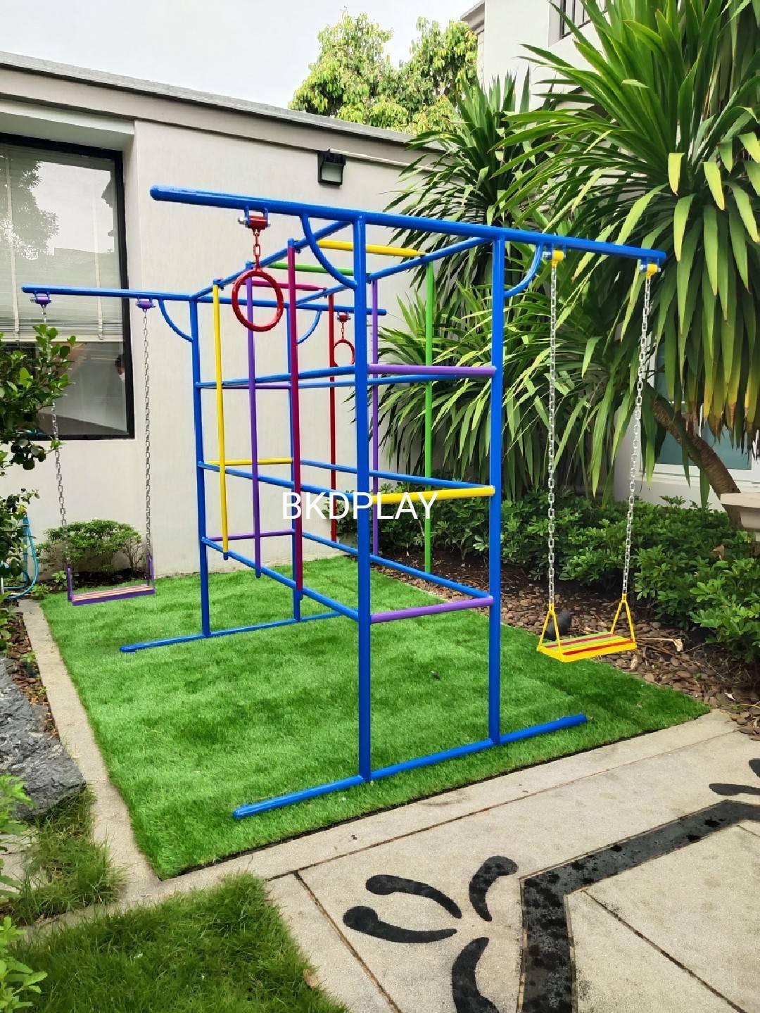 ชุดรวมM เครื่องเล่นสนามกลางแจ้ง เครื่องเล่นสนามแบบเหล็ก ประกอบด้วยชิงช้าปีนป่ายบาร์โหน OutdoorPlayground,ผลิตเครื่องเล่นสนาม,สนามเด็กเล่น,เครื่องเล่นงบสพฐ.ประชารัฐ ราคาโรงงาน ขนาด 150x195x188 ซม.