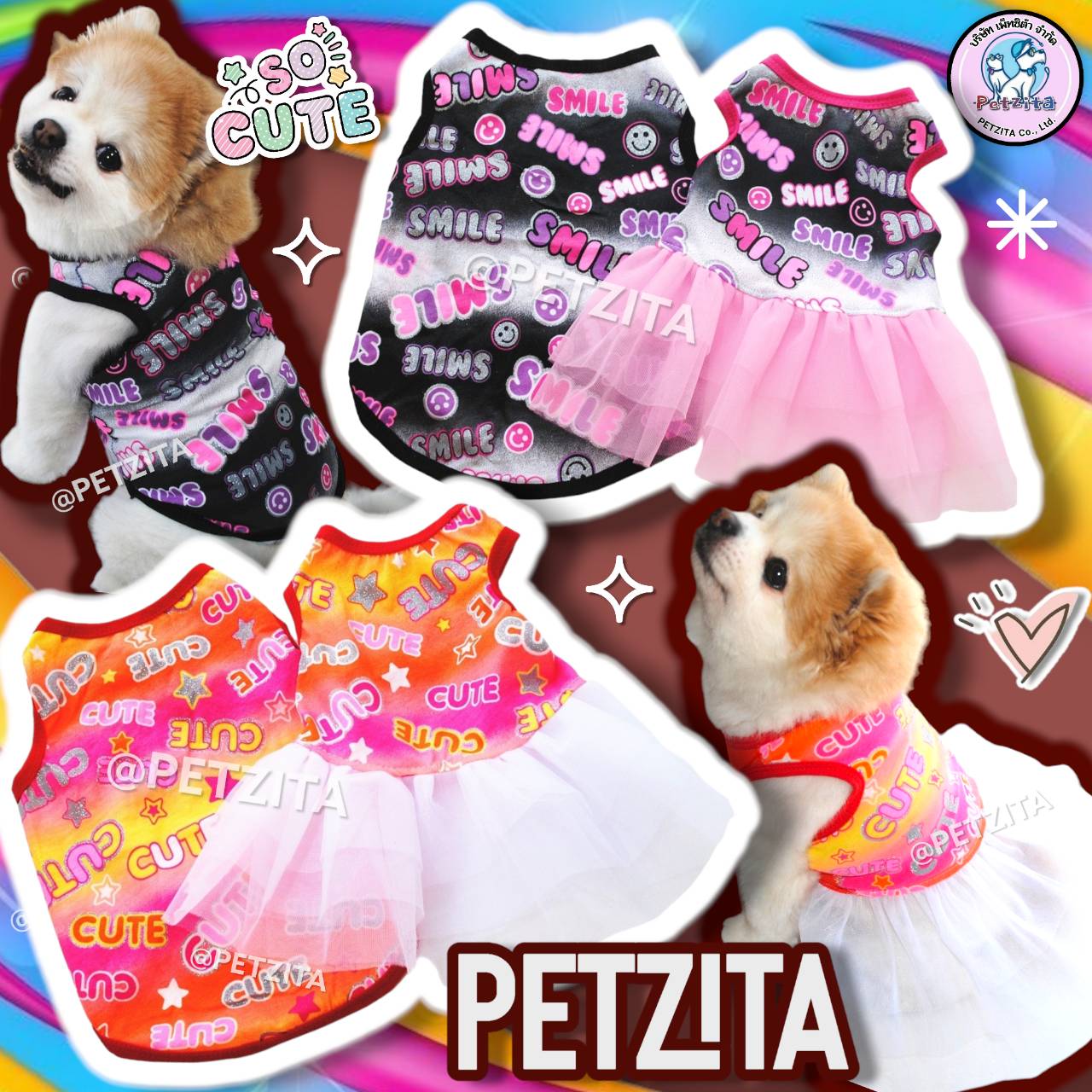 🇹🇭พร้อมส่ง🇹🇭❤️ PET ชุดคู่สีสันสดใสจี๊ดจ๊าด สุดน่ารัก 🌈 เสื้อผ้าสัตว์เลี้ยง สุนัข หมา แมว