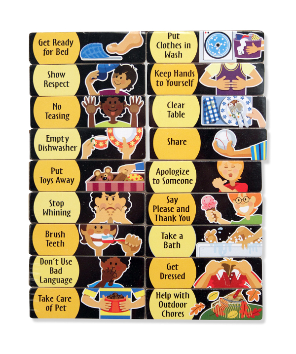 กระดานแม่เหล็กทั้งชุด สองแผ่นต่อกันด้วยสายผ้าแข็งแรง กระดานแผ่นบนบอกตารางการทำหน้าที่ต่างๆ ส่งเสริมการมีความรับผิดชอบ My Magnetic Responsibility Chart Melissa&Doug, ของเล่นเสริมพัฒนาการ, ของเล่น