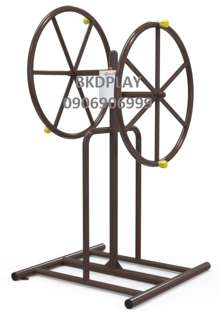 เครื่องออกกำลังกายกลางแจ้งผู้ใหญ่,บริหารข้อมือ-แขน-หัวไหล่ ยืดเส้น (แบบหมุนวงล้อคู่),ลานกีฬาอเนกประสงค์ ,สวนสาธารณะ ,เทศบาล ,หมู่บ้าน ,ผลิตในไทย ,สั่งทำตามสีที่ต้องการได้ ขนาด 80x100x160 ซม.