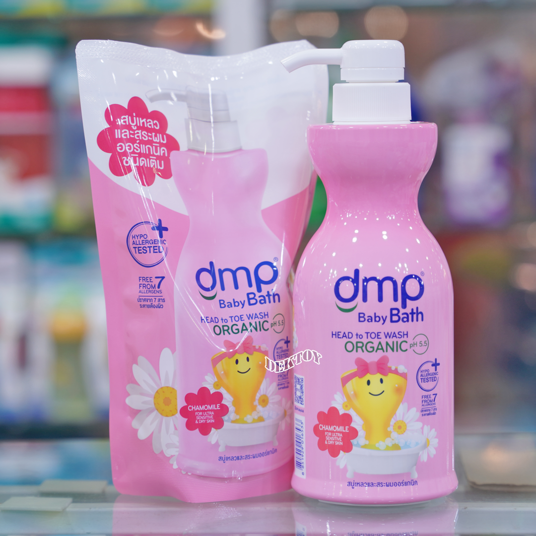 DMP ดีเอ็มพี สบู่เหลวออร์แกนิค คาโมมายล์ สำหรับผิวบอบบางและแพ้ง่าย ชมพู 480 + 250 มล. หัวปั๊ม+ถุง