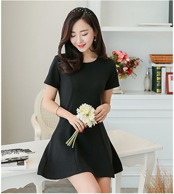 ชุดเดรสแฟชั่นเกาหลีสีดำ ผ้าหนาเนื้อดี ไม่บาง สีดำ