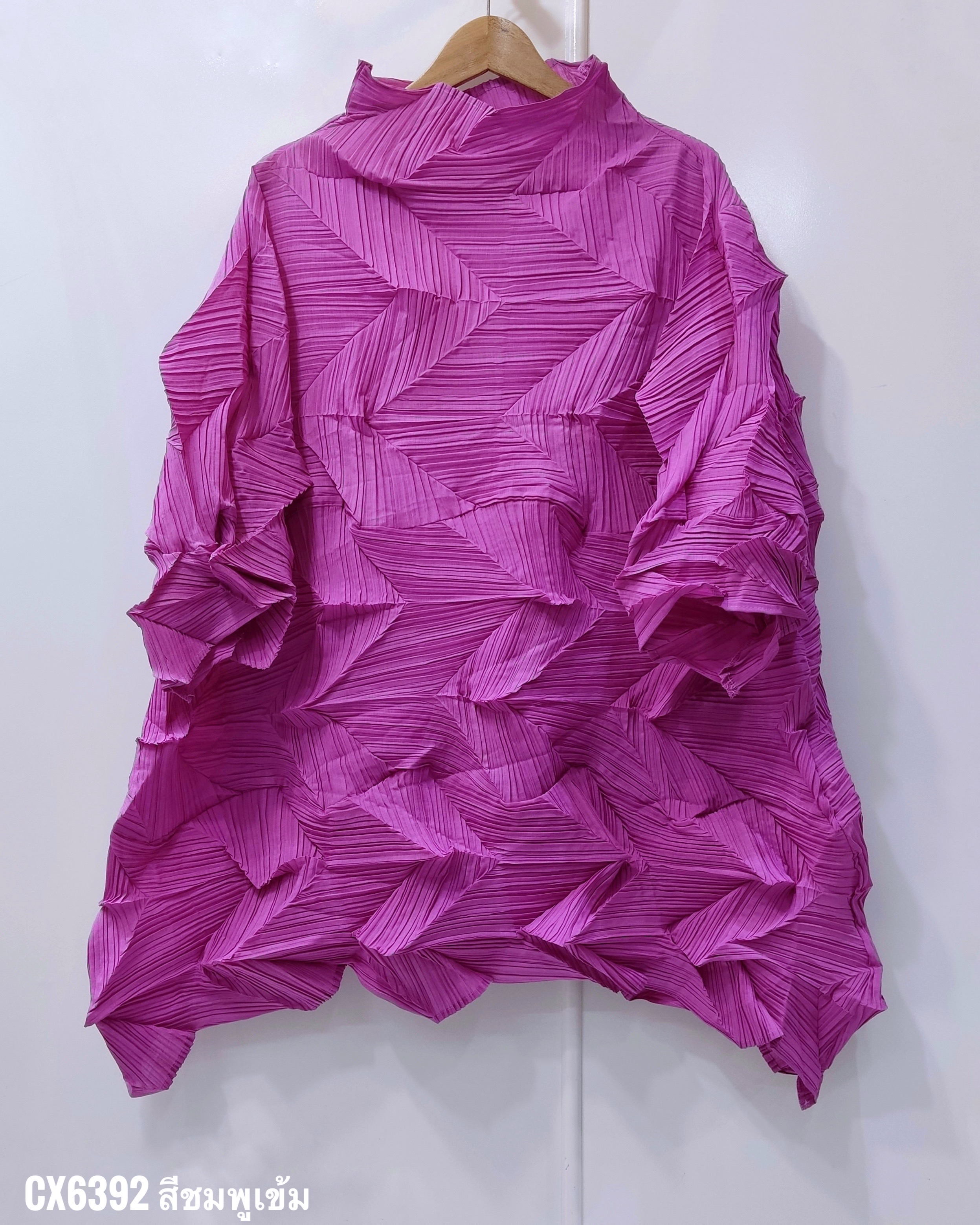 อกถึง60 ยาว31นิ้ว 2MUAY รุ่น CX6392 เสื้อพลีทคุณภาพ HIGH NECK ZIG ZAG PLEATED TOP 10 สี FREE SIZE