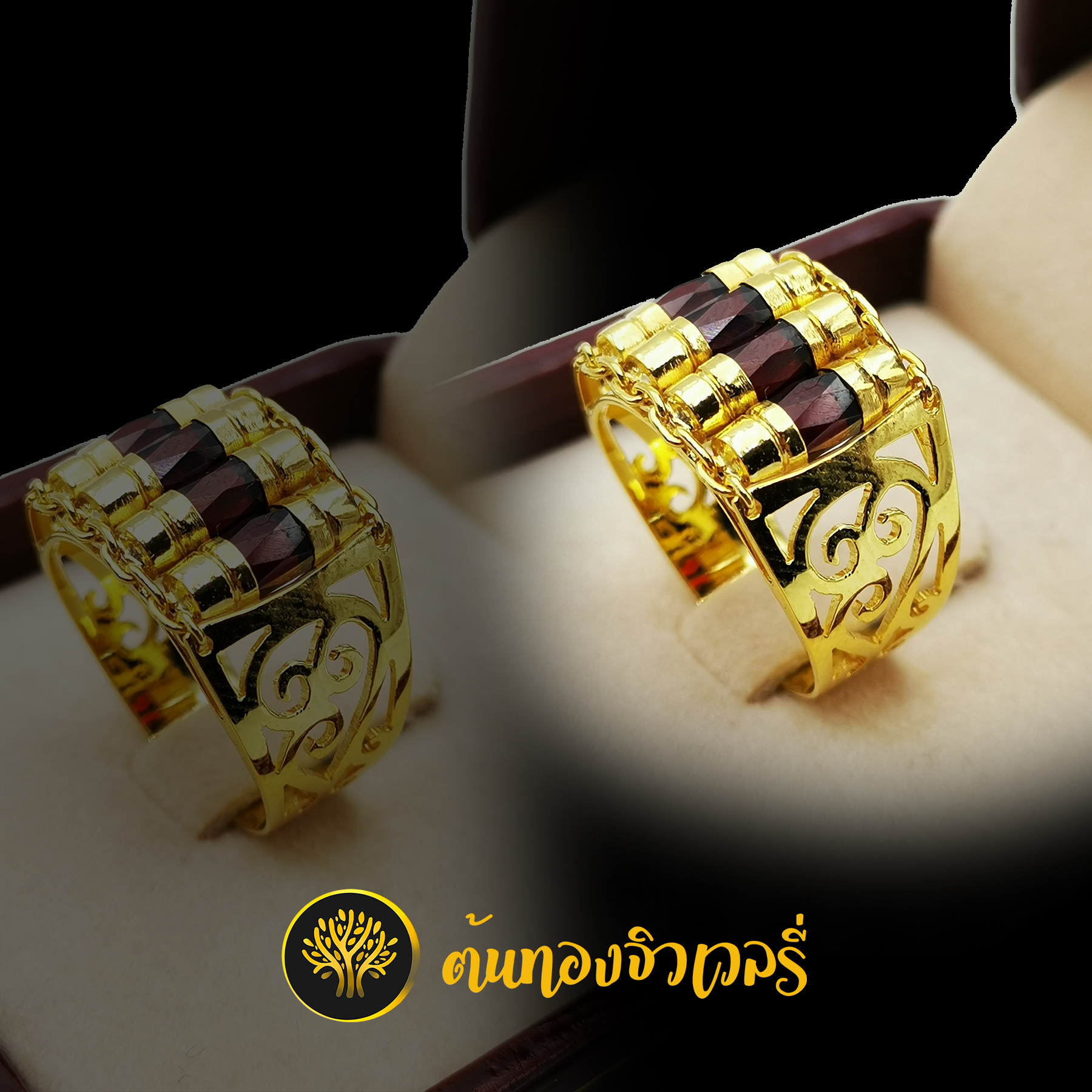แหวนโกเมนแถว ข้างแกะลาย งานดีงานสวย ไว้ใจเราได้เลยนะครับ