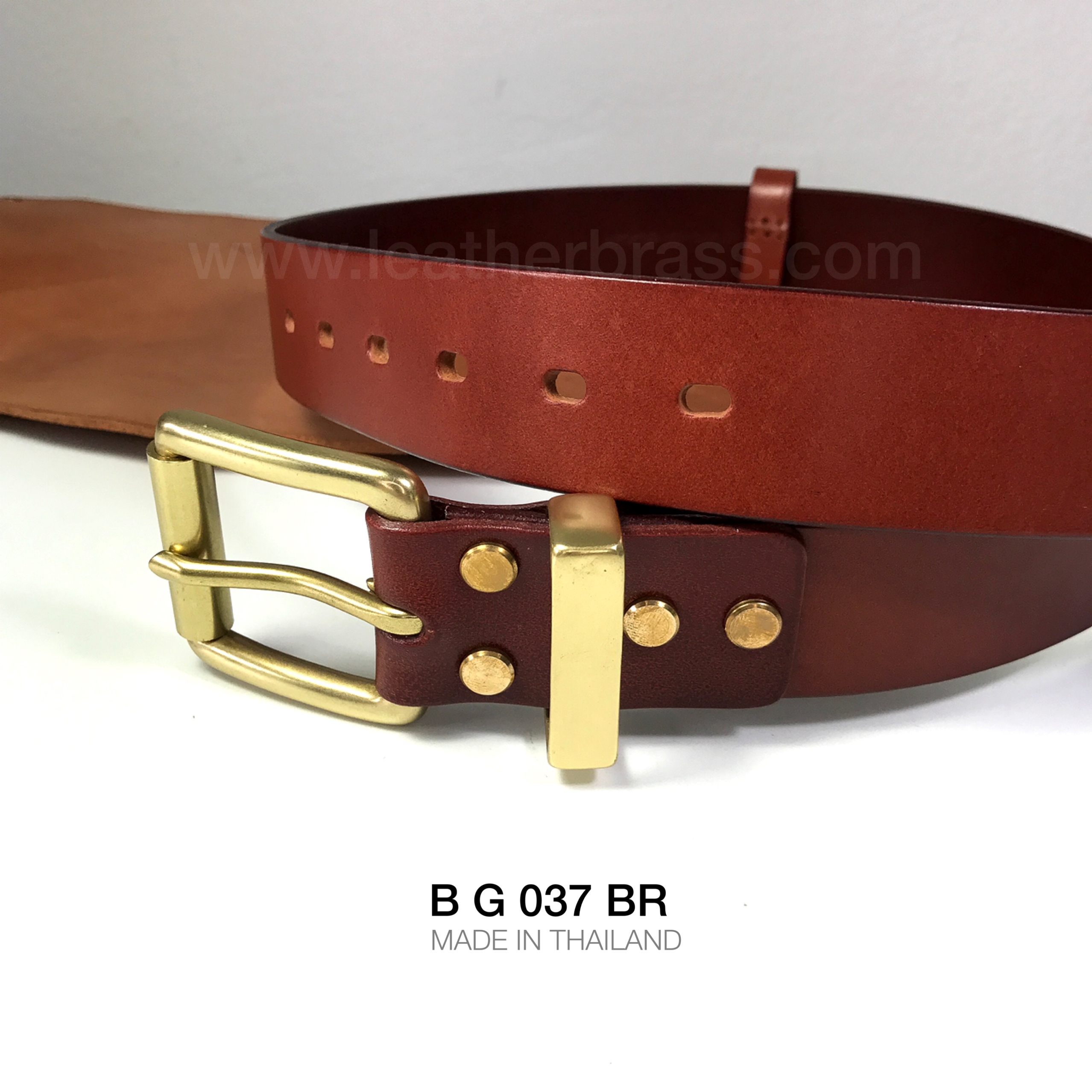 BG037 เข็มขัดหนังฟอกฟาด แนววินเทจ ประกอบหัวเข็มขัดทองเหลืองแท้ หมุดทองเหลืองแท้ ขนาด38มิล