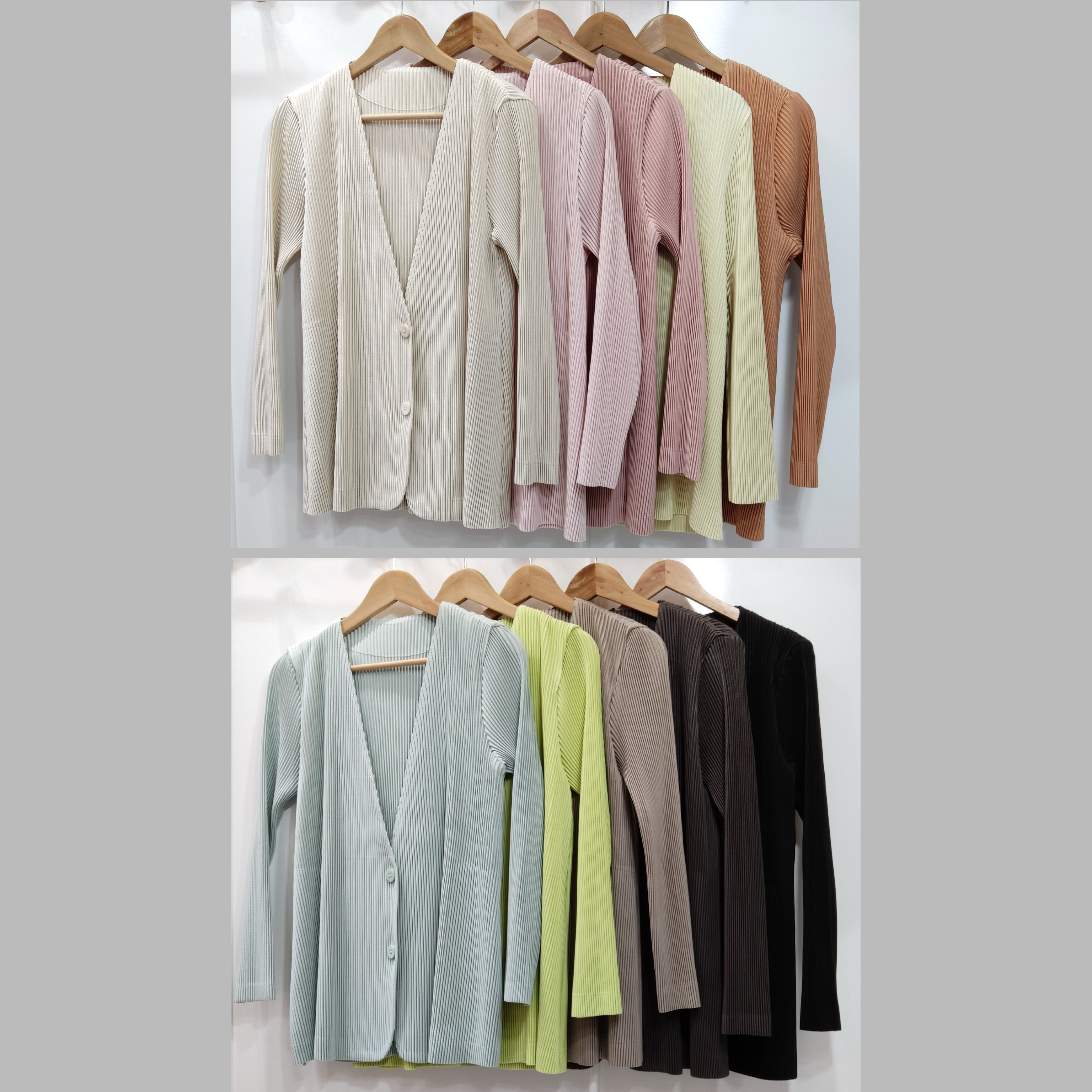 2MUAY รุ่น GJO5146 เสื้อคลุมพลีทคุณภาพ THICK V NECK LONG SLEEVE PLEATED CARDIGAN 10 สี FREE SIZE