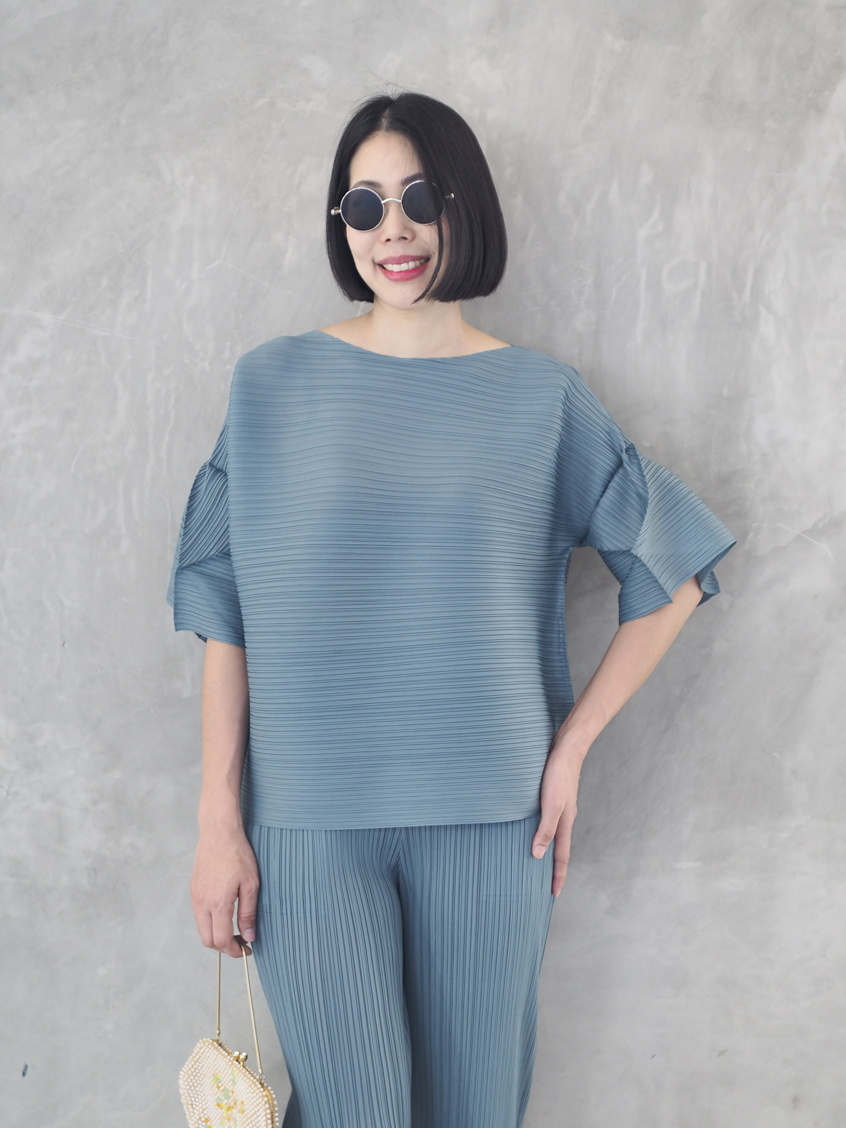 2MUAY รุ่น GJO9319-9 เสื้อพลีทคุณภาพ FLARE SLEEVE PLEATED TOP 7 สี FREE SIZE