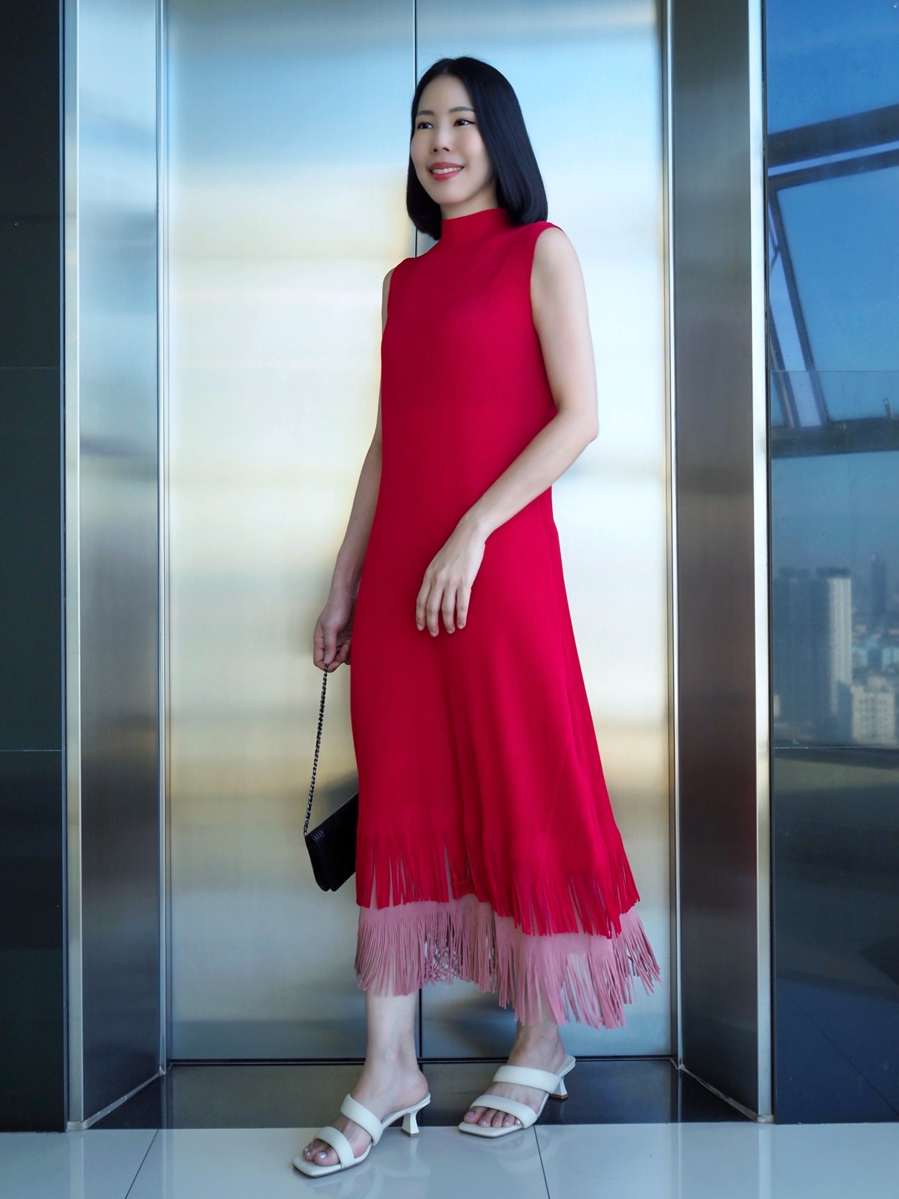 2MUAY รุ่น GJO11168 เดรสพลีทคุณภาพ SLEEVELESS LAYER FRINGE PLEATED DRESS 5 สี FREE SIZE