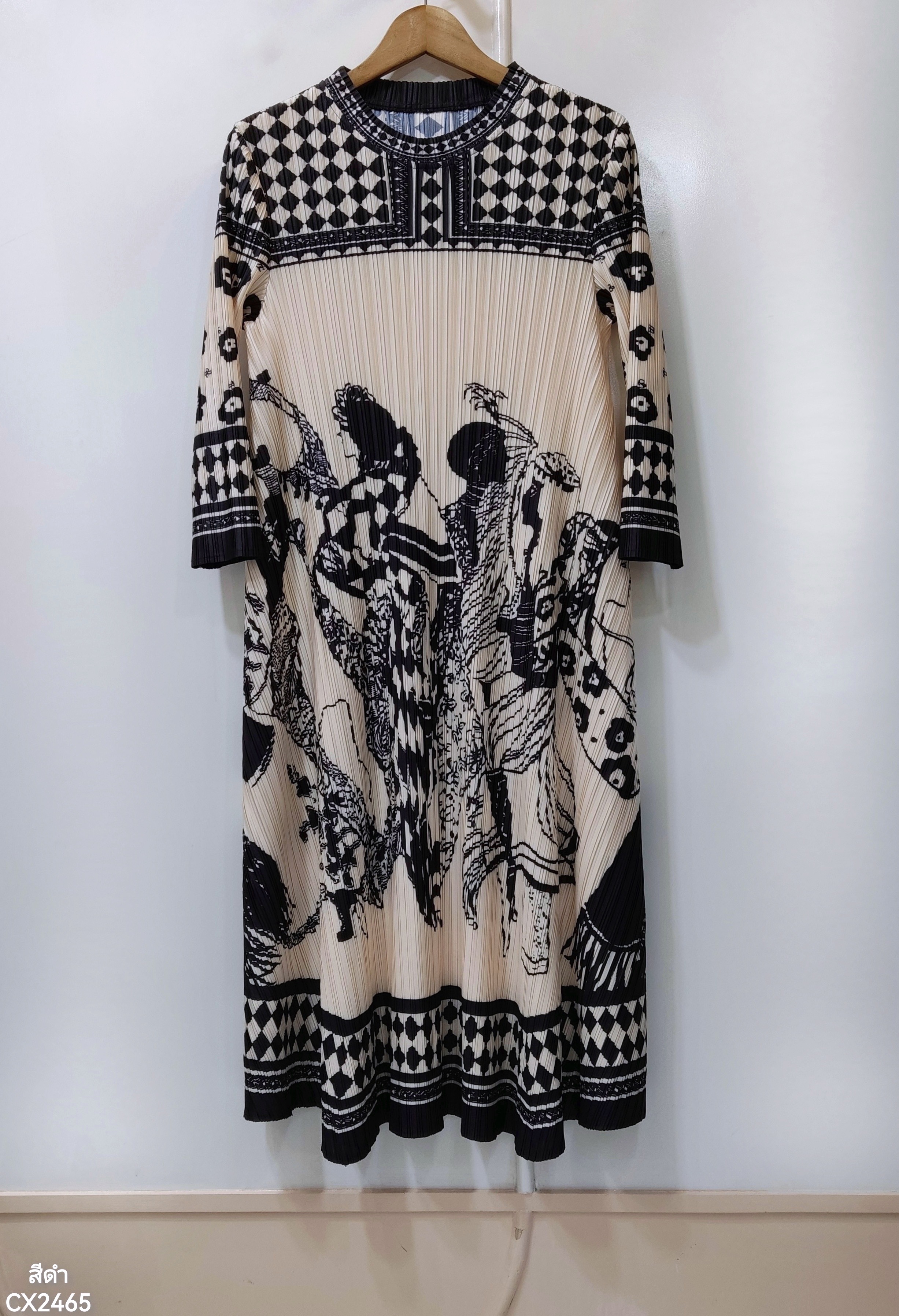 ปรับราคาลง30%!! 2MUAY รุ่น CX2465 เดรสพลีทคุณภาพ ROUND NECK LONG SLEEVE PRINTED PLEATED DRESS 4 สี FREE SIZE