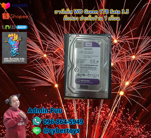 ฮาร์ดดิส WD Purple 1TB Sata 3.5 6Gbps 7200RPM มือสอง ประกันร้าน 1 เดือน