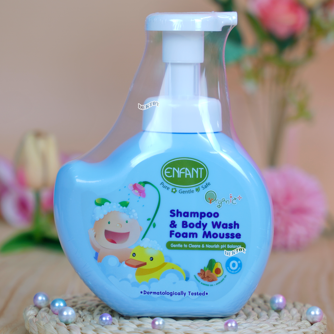 Enfant อองฟองต์ ออร์แกนิคพลัส แชมพู แอนด์ บอดี้ วอช โฟมมูส เนื้อฟองโฟมละเอียดอ่อน 400 มล. กลิ่นแป้ง