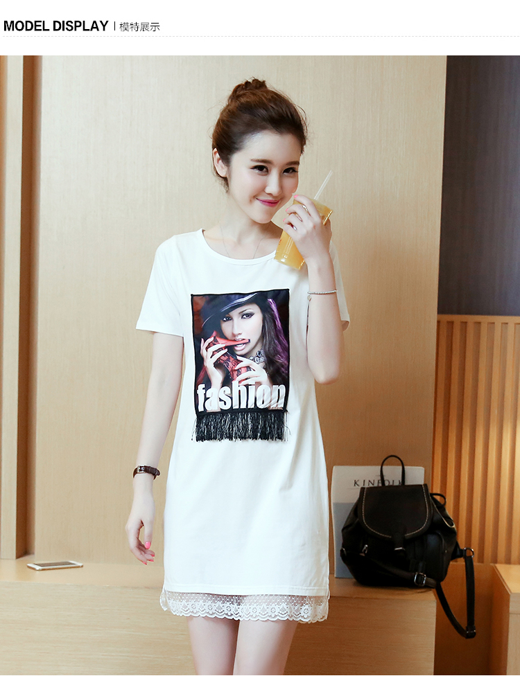 เดรสแฟชั่นเกาหลี ผ้าฝ้ายผสมคอตตอล พิมพ์ลายคมชัดด้านหน้า มี 2 สี