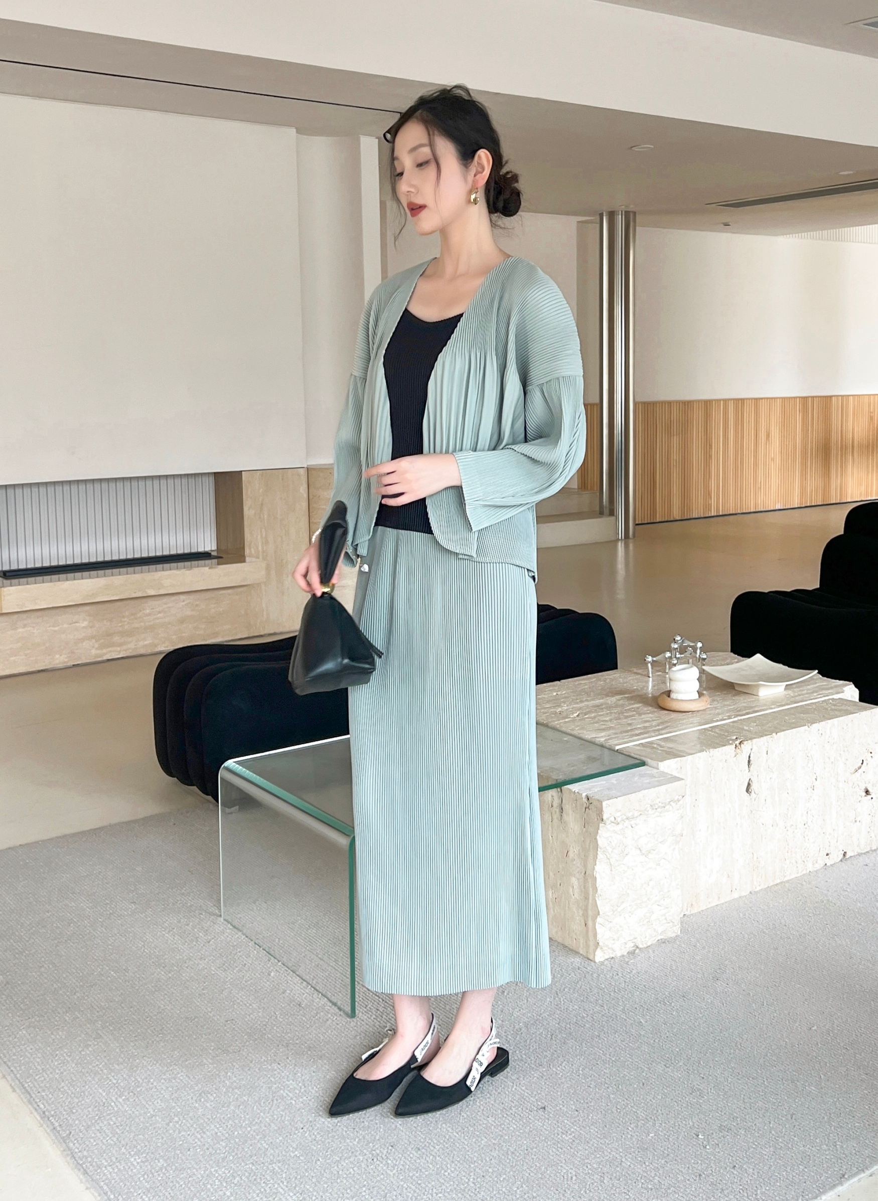 เซ็ต 2ชิ้น! 2MUAY รุ่น GJO5160 / GJO1328 เซ็ตพลีท THICK OPEN FRONT CARDIGAN WITH SKIRT PLEATED SET 12 สี FREE SIZE