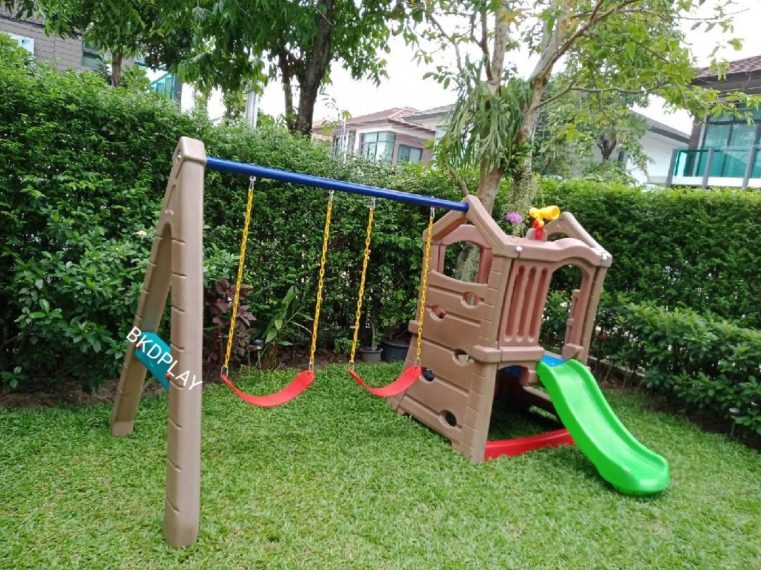 บ้านสไลด์ชิงช้า2ที่นั่ง สไลเดอร์2in1 บ้านสไลเดอร์ ของเล่นเด็ก,เครื่องเล่นสนาม พร้อมส่ง